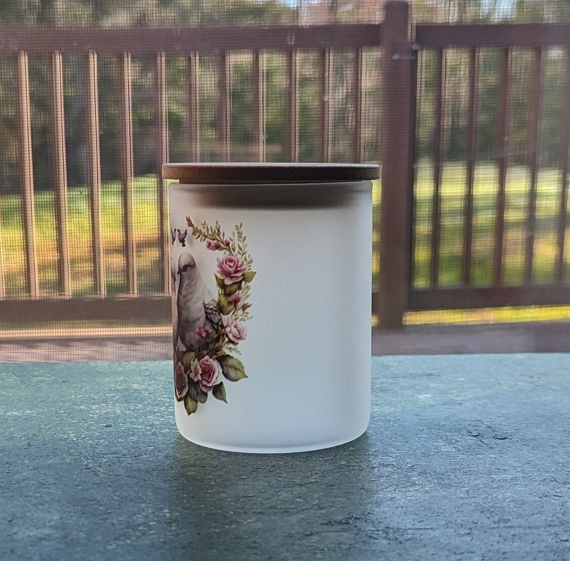 Dove Candle Holder With A Battery Operated Flickering Tea Light and Bamboo Lid