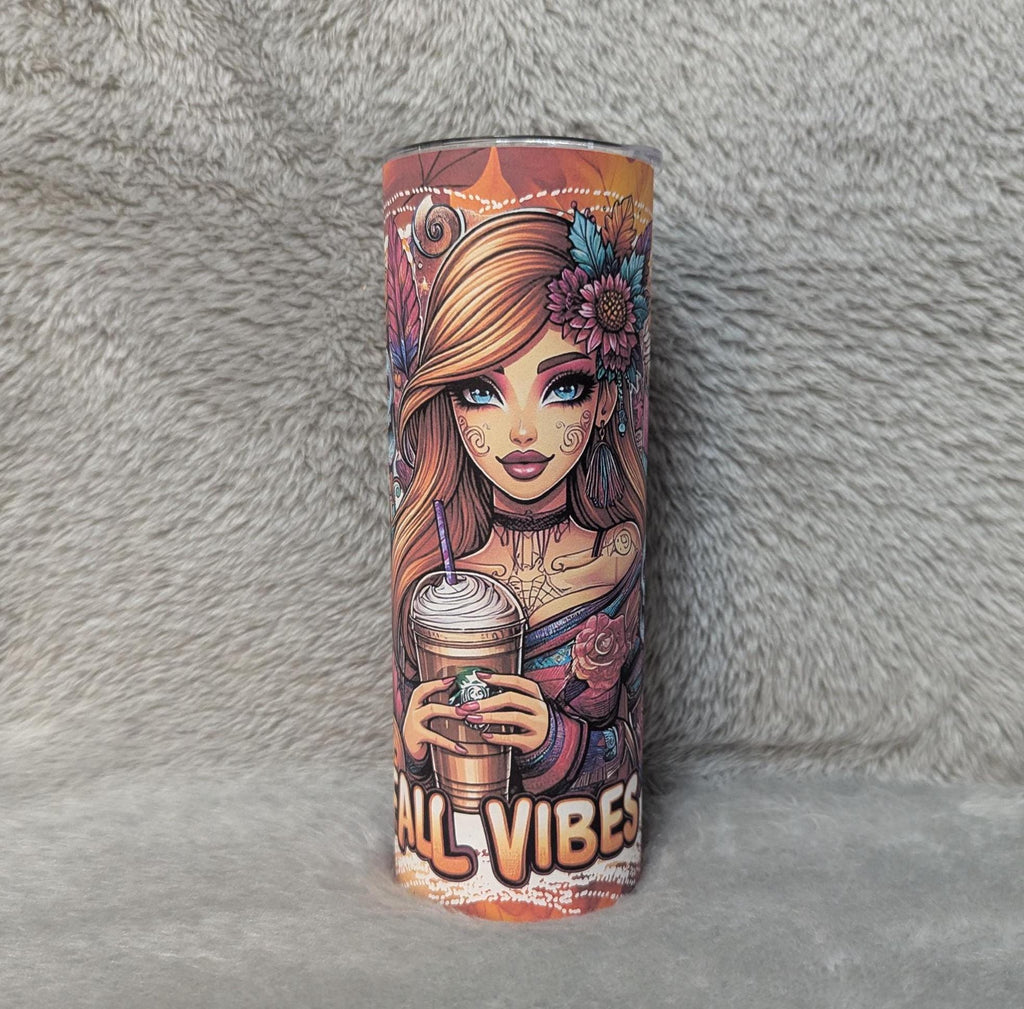 Fall Vibes Girl Tumbler 20oz With Reusable Straw, Can Be Personalized