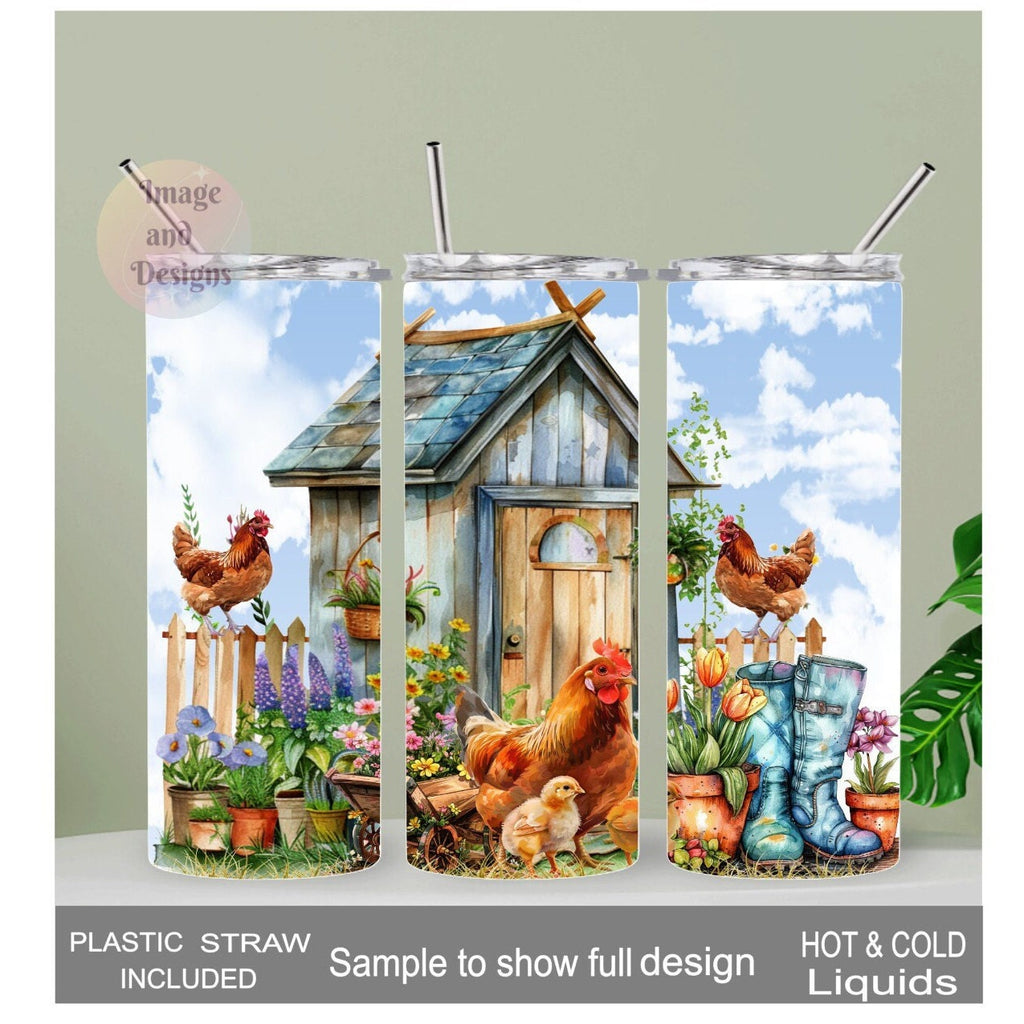 Cute Chicken Tumbler 20oz With Reusable Straw, Can Be Personalized