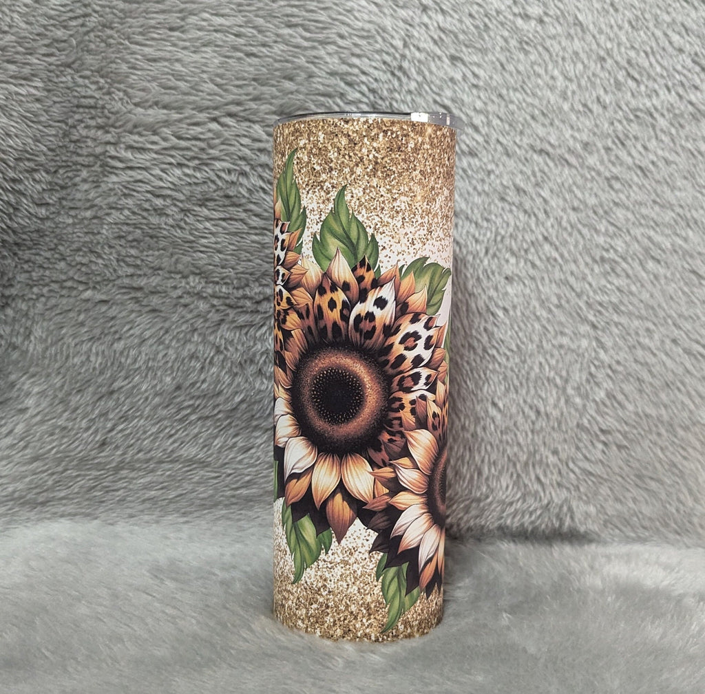 Sunflower Tumbler with A Glitter Design  20oz With Reusable Straw, Can Be Personalized