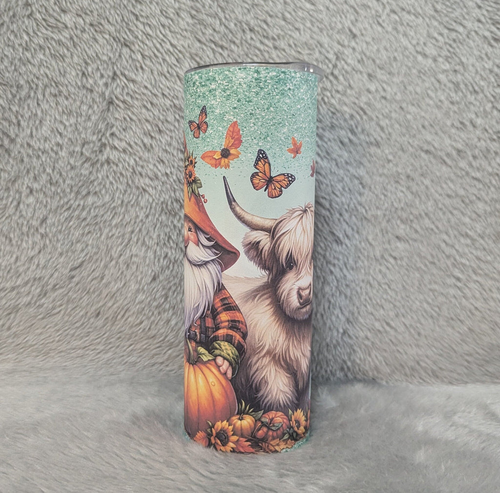 Gnome with Highland Cow Tumbler 20oz With Reusable Straw, Can Be Personalized