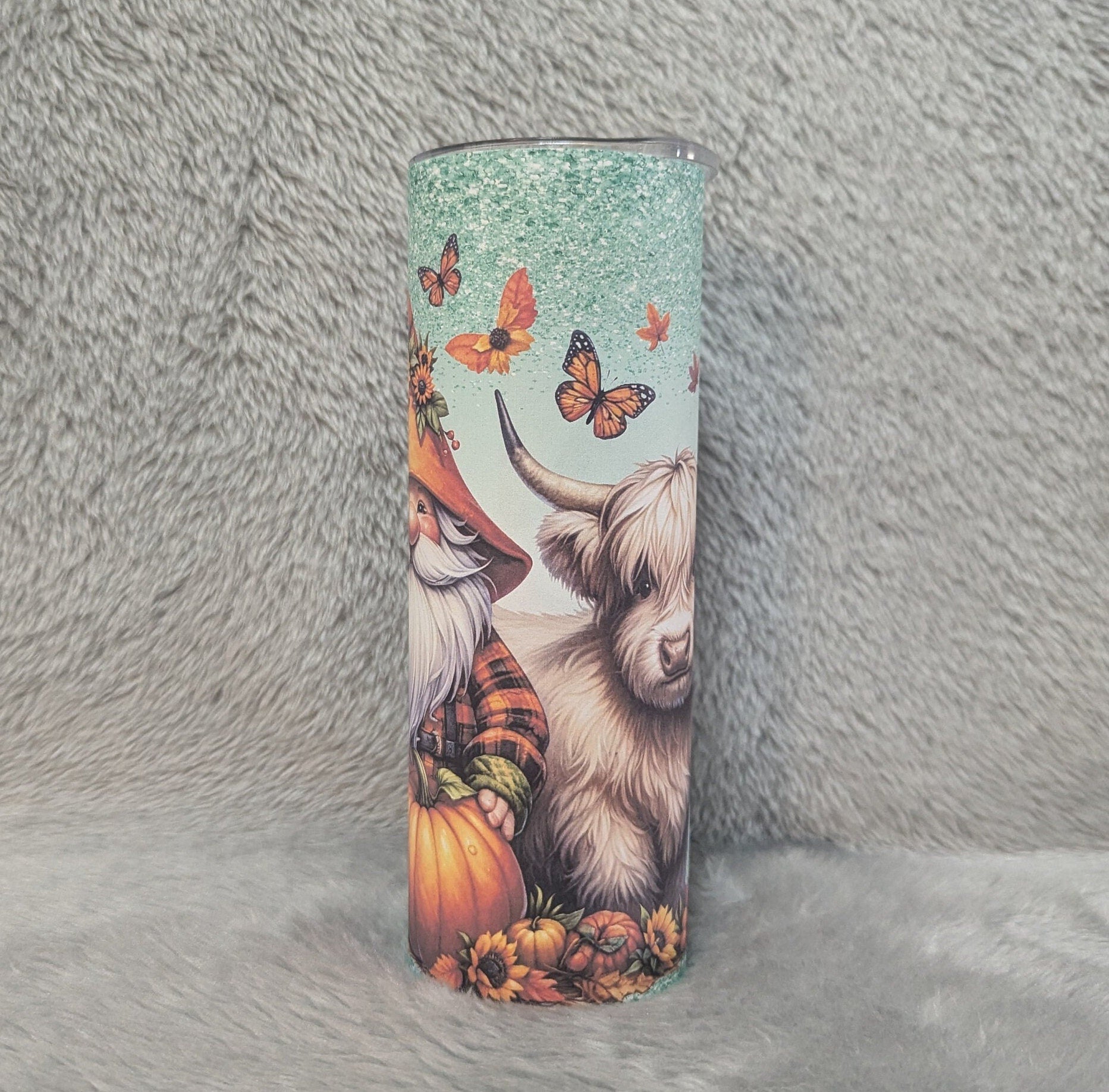 Gnome with Highland Cow Tumbler 20oz With Reusable Straw, Can Be Personalized
