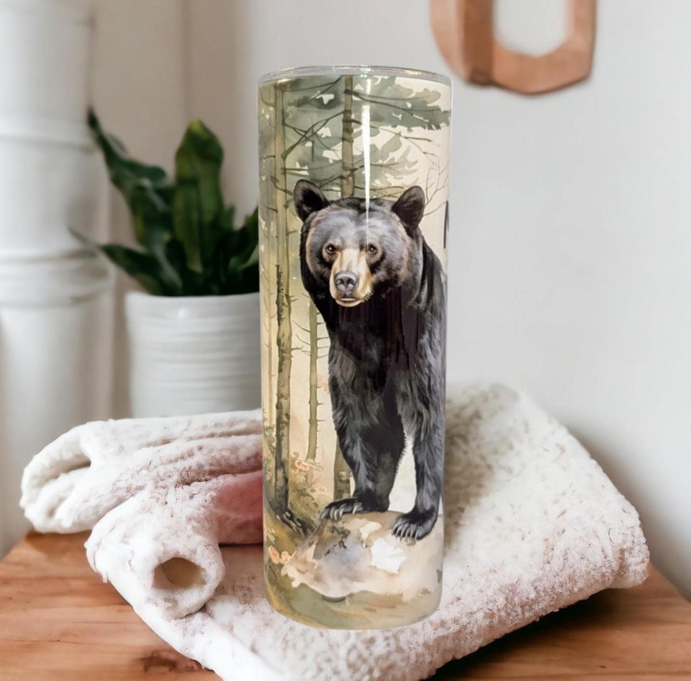 Black Bear Tumbler 20oz With Reusable Straw, Can Be Personalized