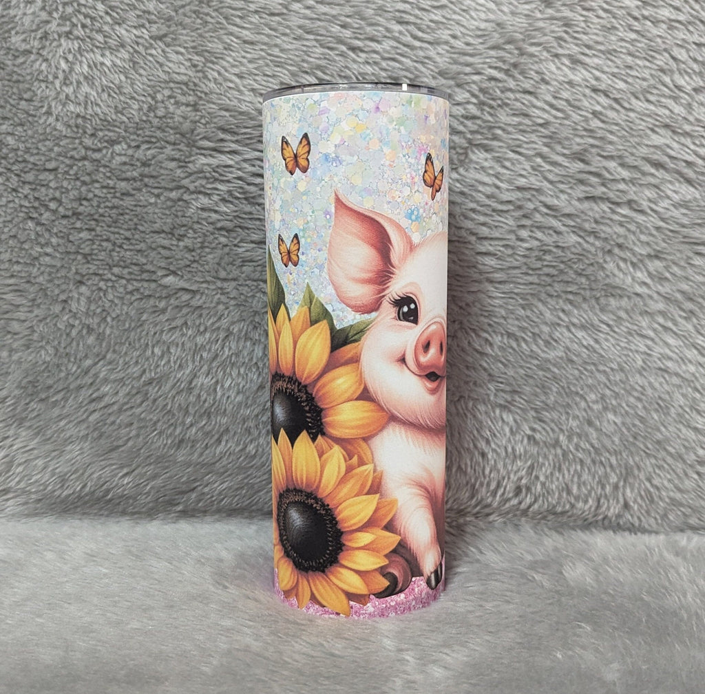 Pretty Pig Tumbler 20oz With Reusable Straw, Can Be Personalized