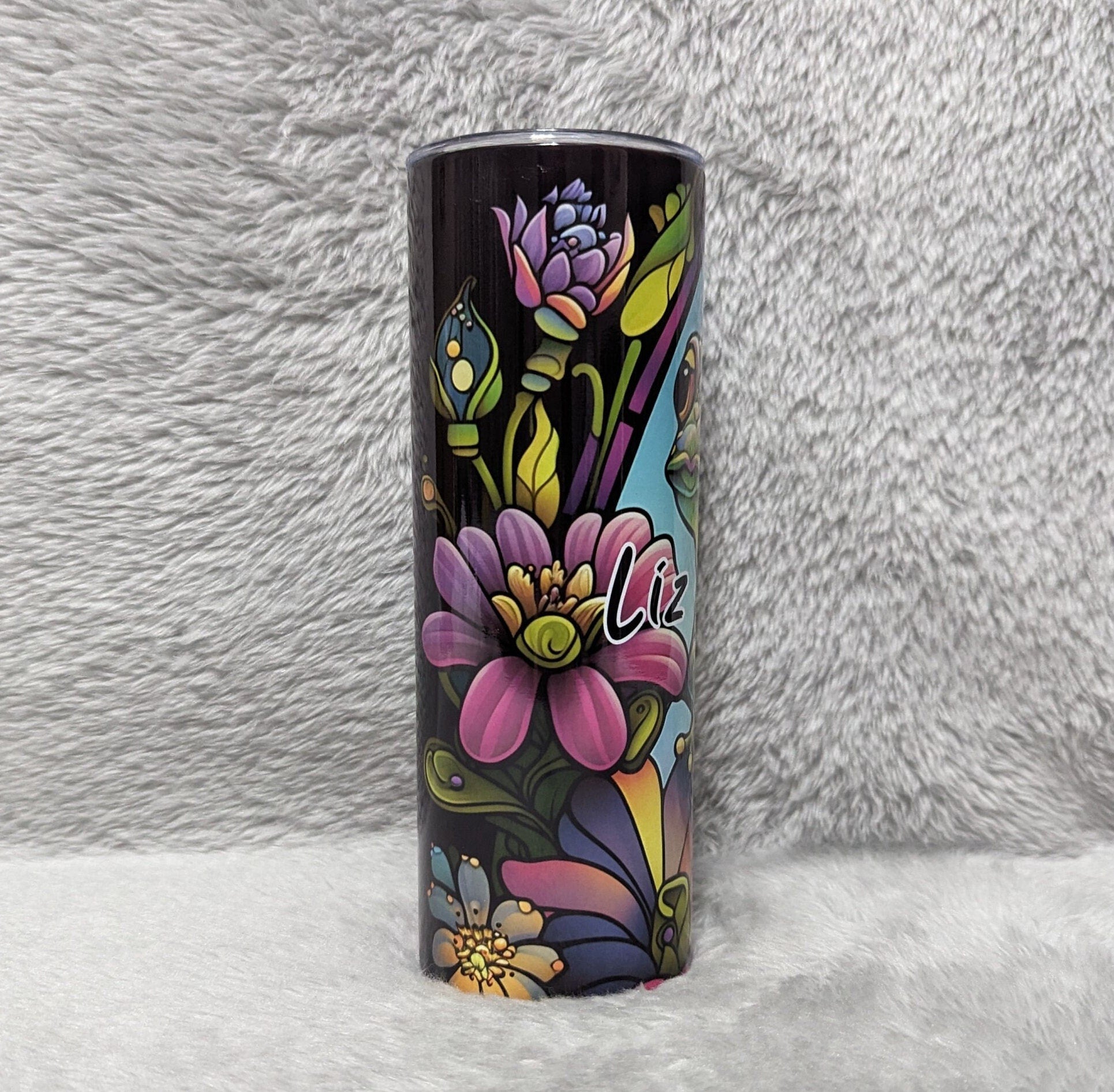 Frog Tumbler With Stained Glass Design 20oz With Reusable Straw, Can Be Personalized