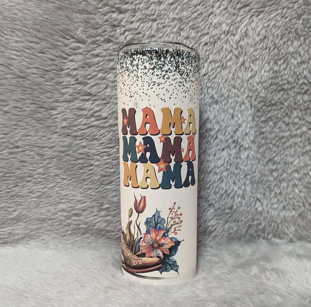 MAMA Tumbler with Cowgirl Boots and Glitter Design 20oz With Reusable Straw