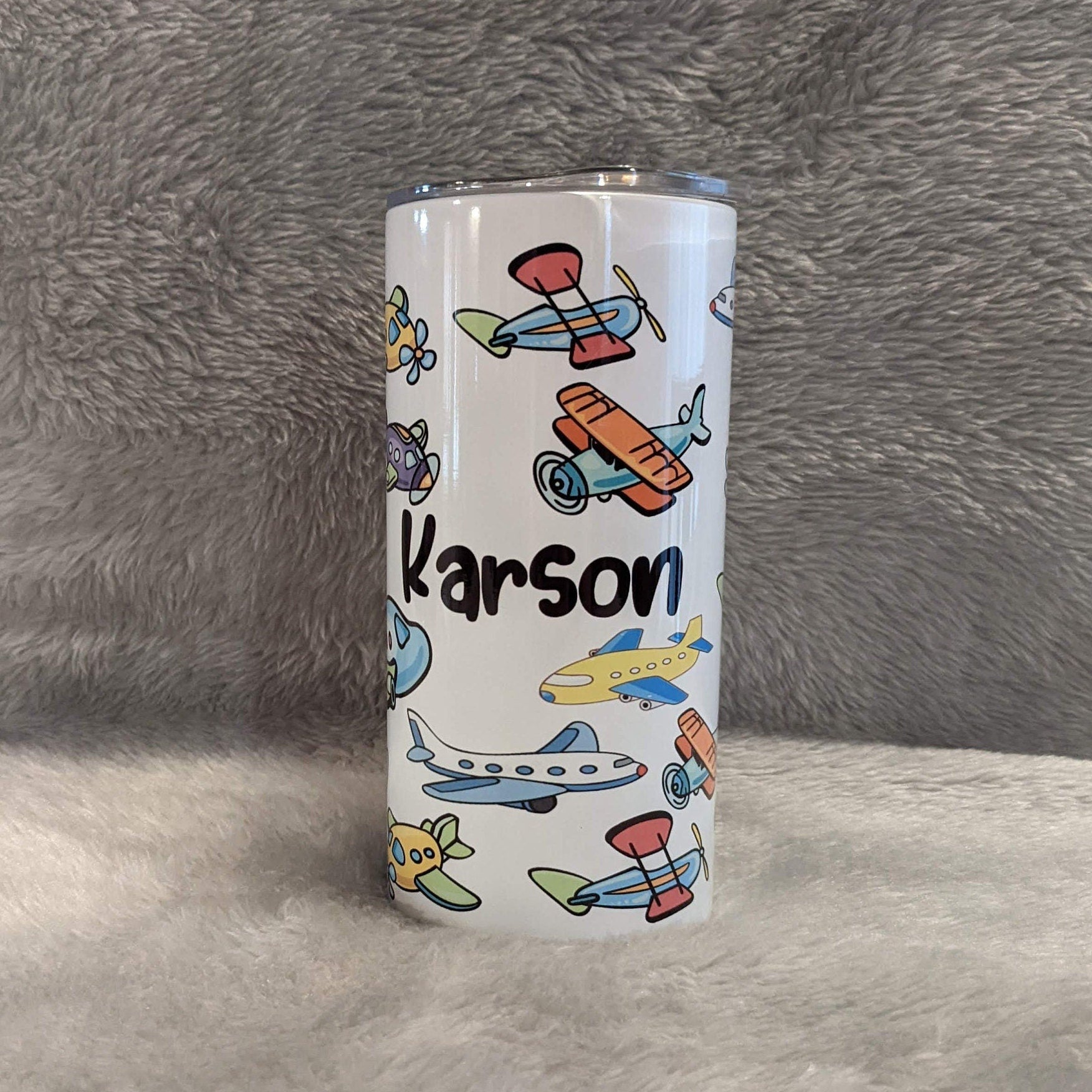 Kids Airplane Tumbler 15oz With Reusable Straw, Can Be Personalized