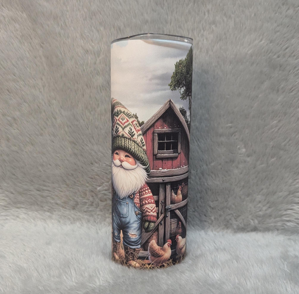 Chicken Farmer Gnome Tumbler 20oz With Reusable Straw, Can Be Personalized