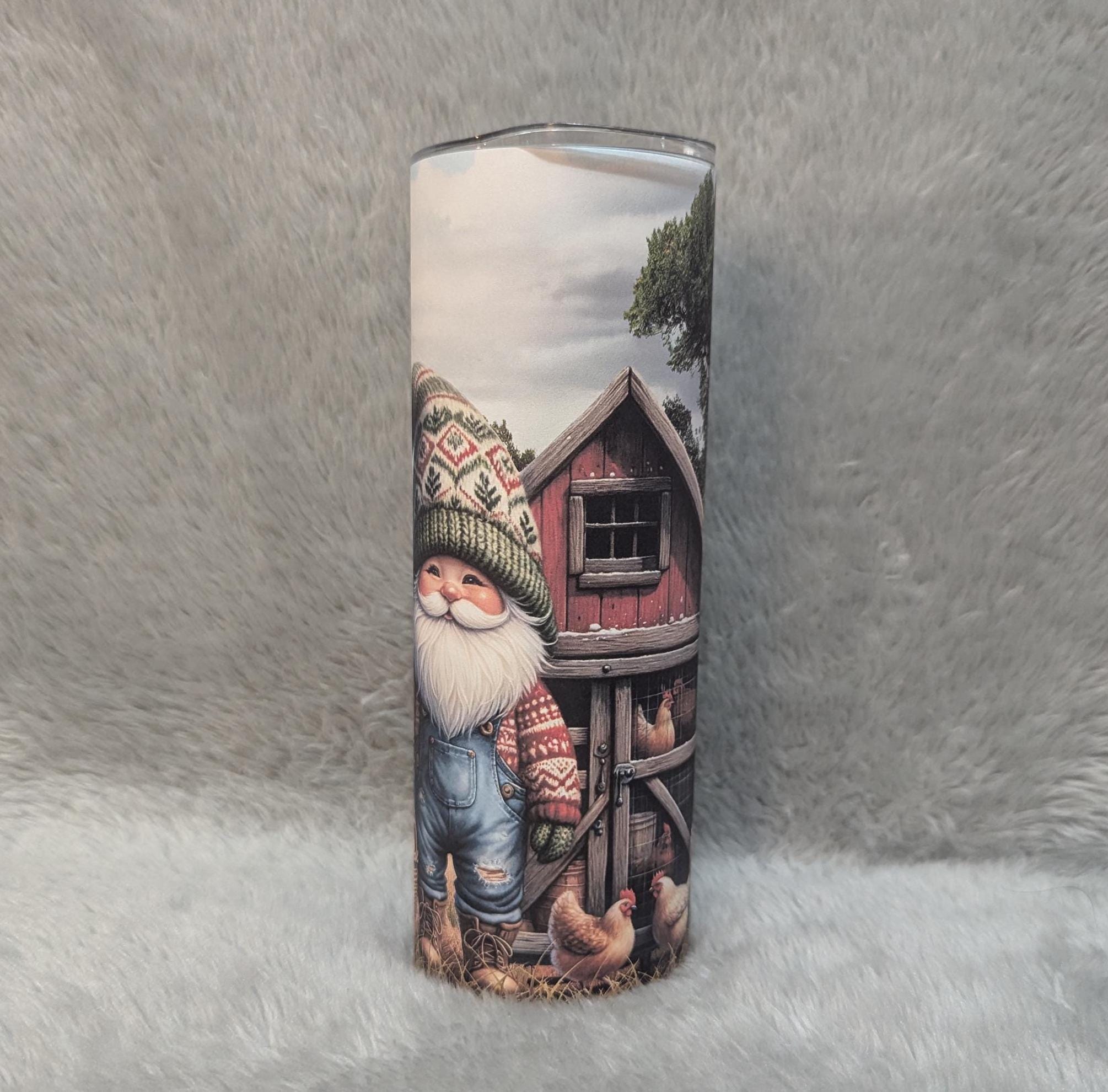Chicken Farmer Gnome Tumbler 20oz With Reusable Straw, Can Be Personalized