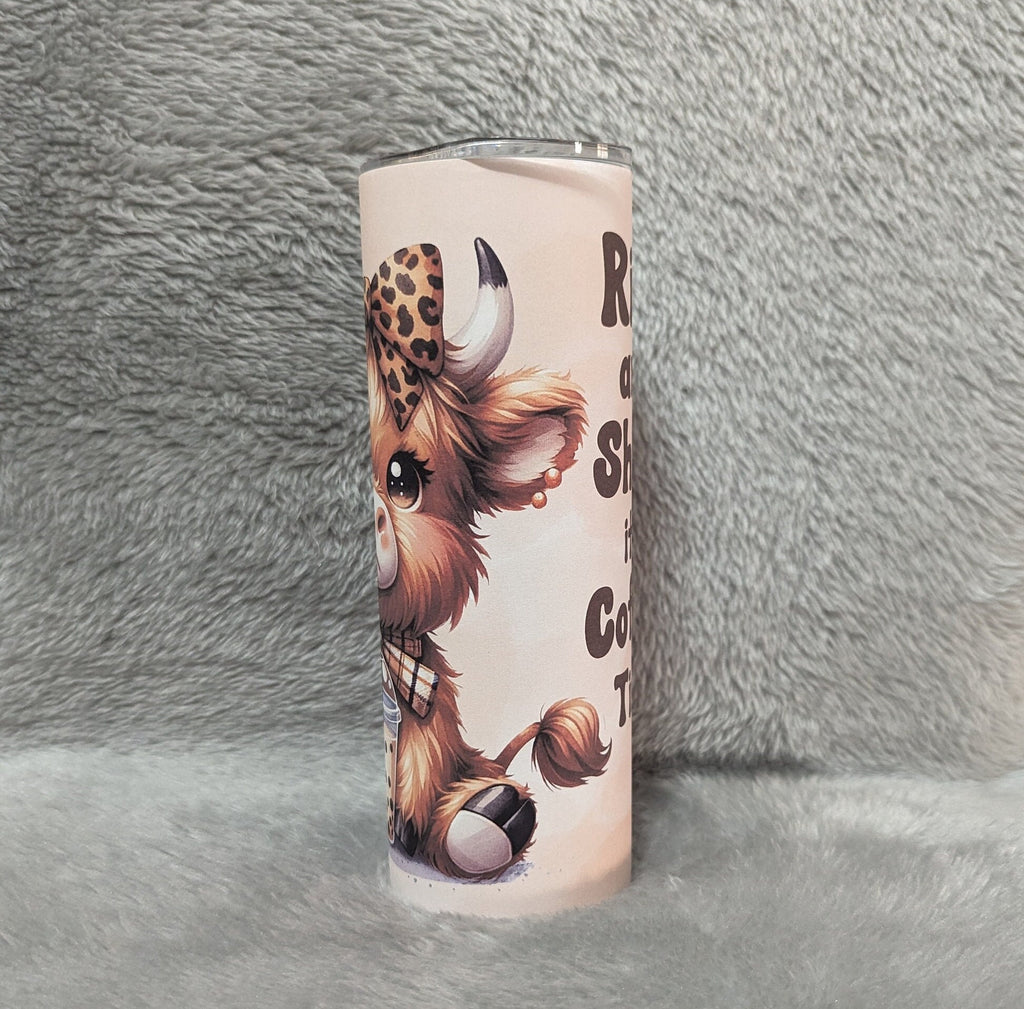 Rise and Shine It's Coffee Time Highland Cow Tumbler 20oz With Reusable Straw, Can Be Personalized