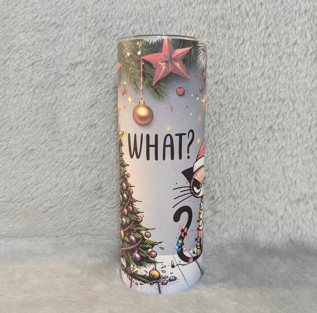 Funny Christmas Cat Tumbler 20oz With Reusable Straw, Can Be Personalized