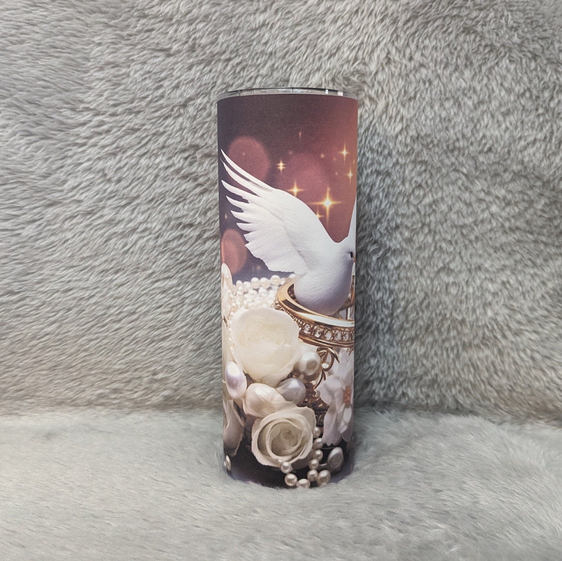 White Doves Wedding Tumbler 20oz With Reusable Straw, Can Be Personalized
