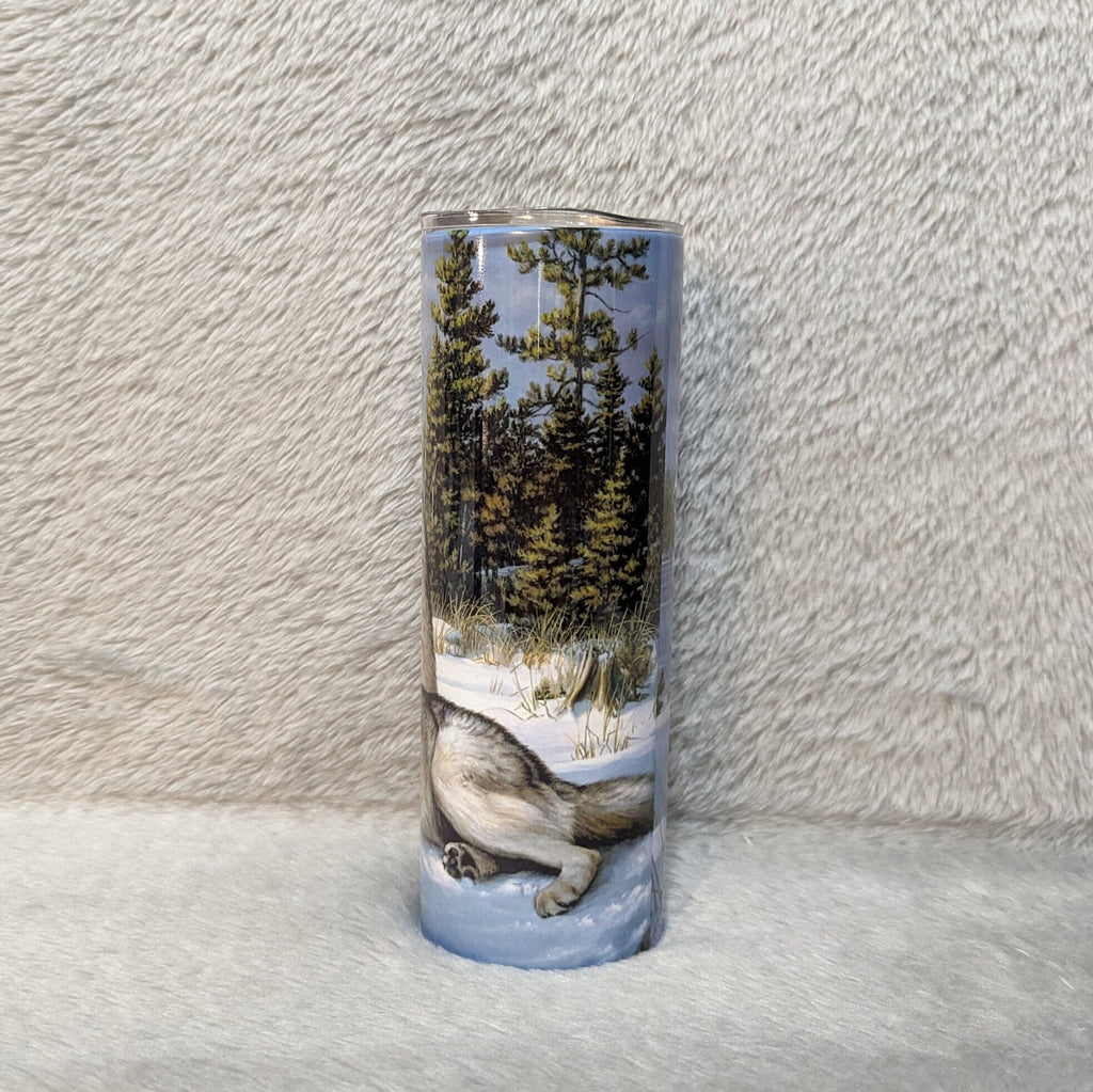 Winter Wolf Tumbler 20oz With Reusable Straw, Can Be Personalized