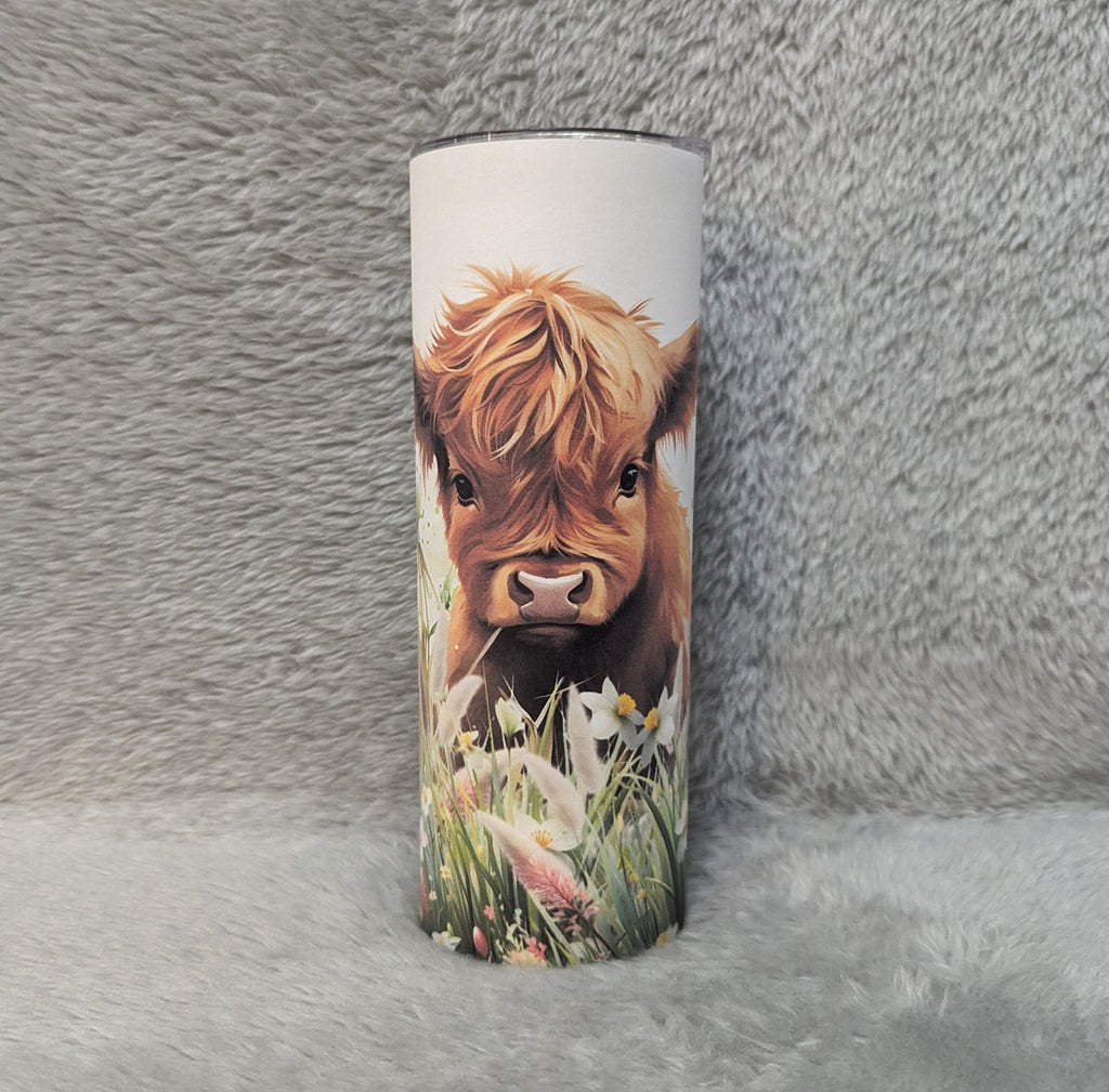 Adorable Highland Cow Calf Tumbler 20oz With Reusable Straw, Can Be Personalized
