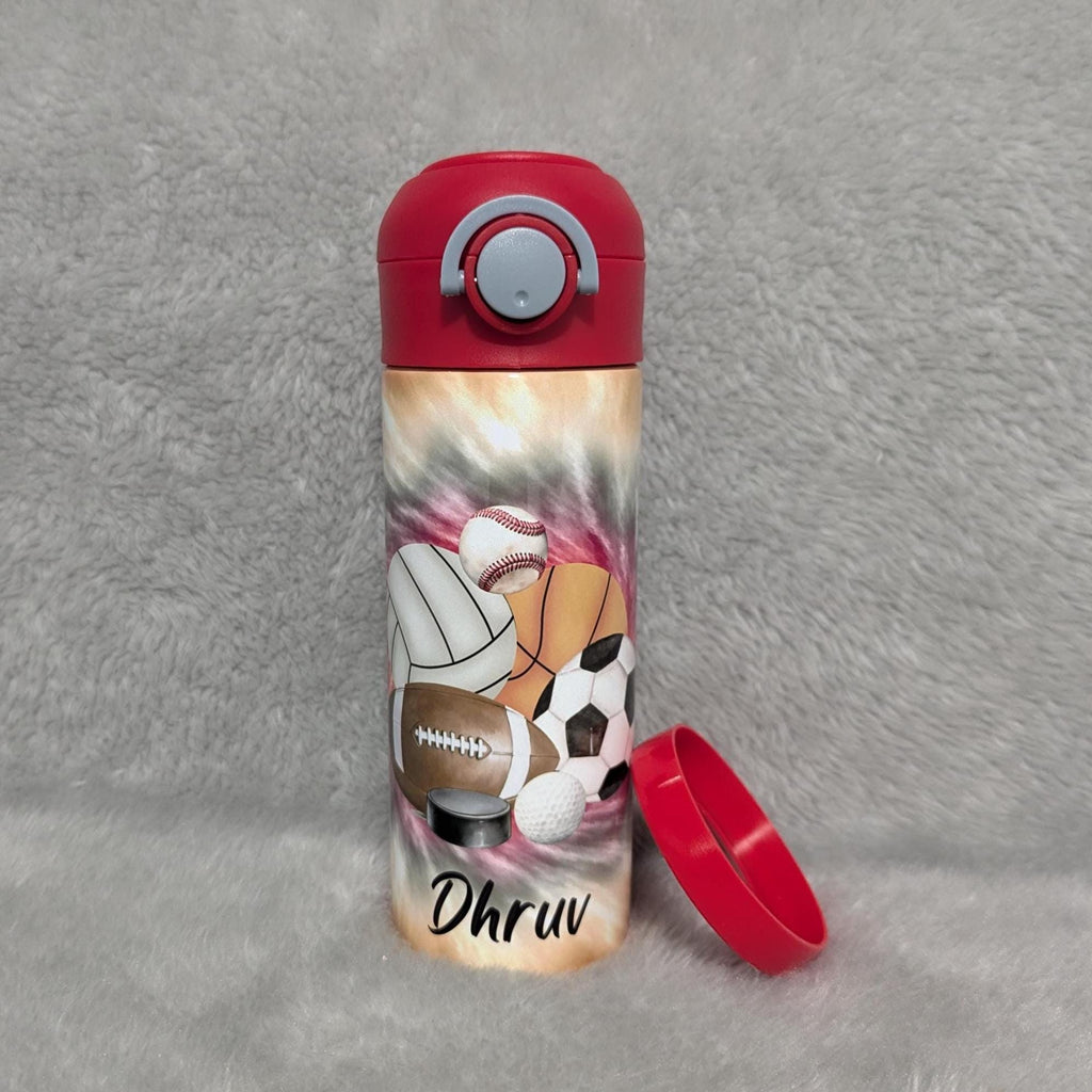 Kids Sports Ball Water 12oz With A Reusable Straw Can Be Personalized