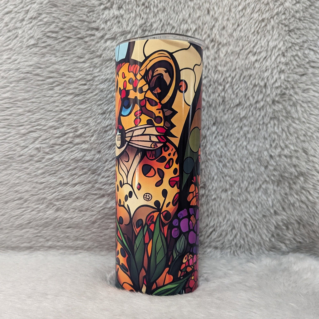 Cheetah Tumbler With A Stained Glass Design 20oz With Reusable Straw, Can Be Personalized