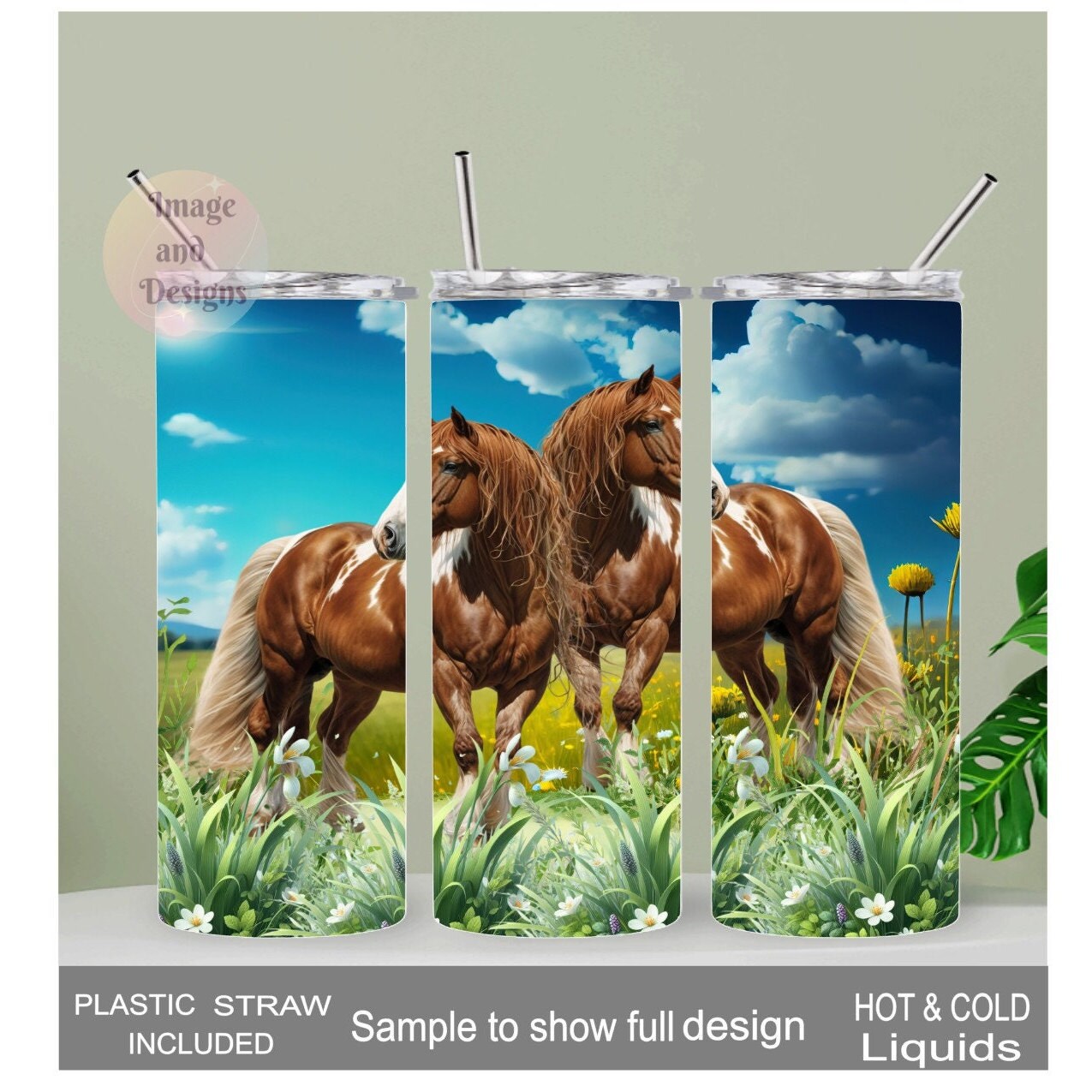 Horse Tumbler 20oz With Reusable Straw, Can Be Personalized