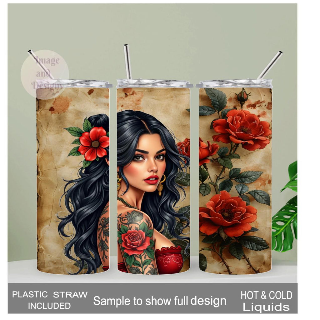Spanish Girl Tumbler 20oz With Reusable Straw, Can Be Personalized