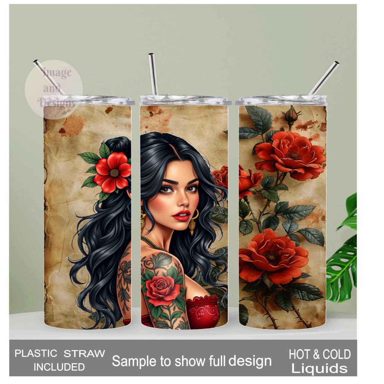 Spanish Girl Tumbler 20oz With Reusable Straw, Can Be Personalized