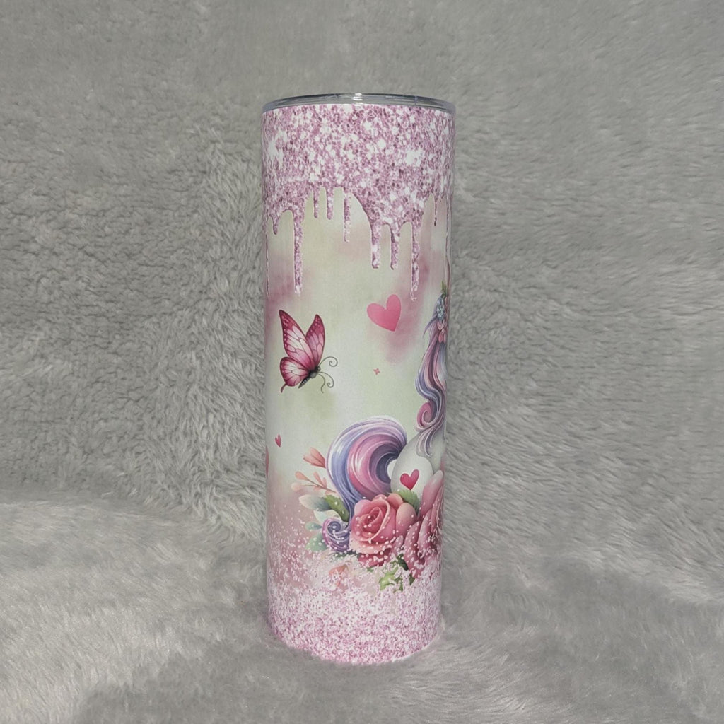 Unicorn Tumbler with A Glitter Design 20oz With Reusable Straw, Can Be Personalized