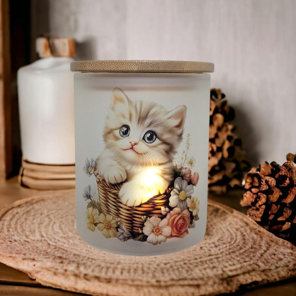Cute Kitten Candle Holder With A Battery Operated Flickering Tea Light