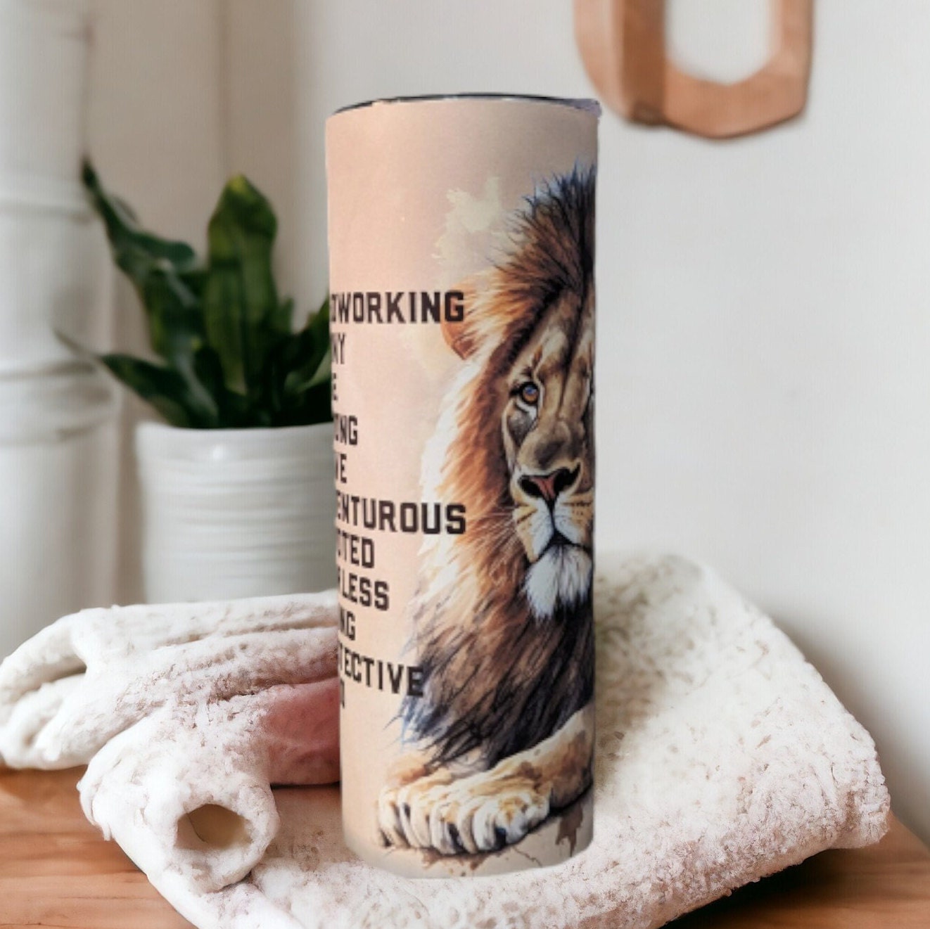 Father Tumbler With A Lion and Cub 20oz With Reusable Straw, Can Be Personalized