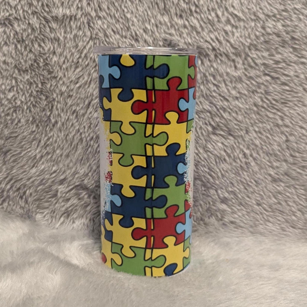 Autism Tumbler With A Cute Elephant 15oz With Reusable Straw, Can Be Personalized