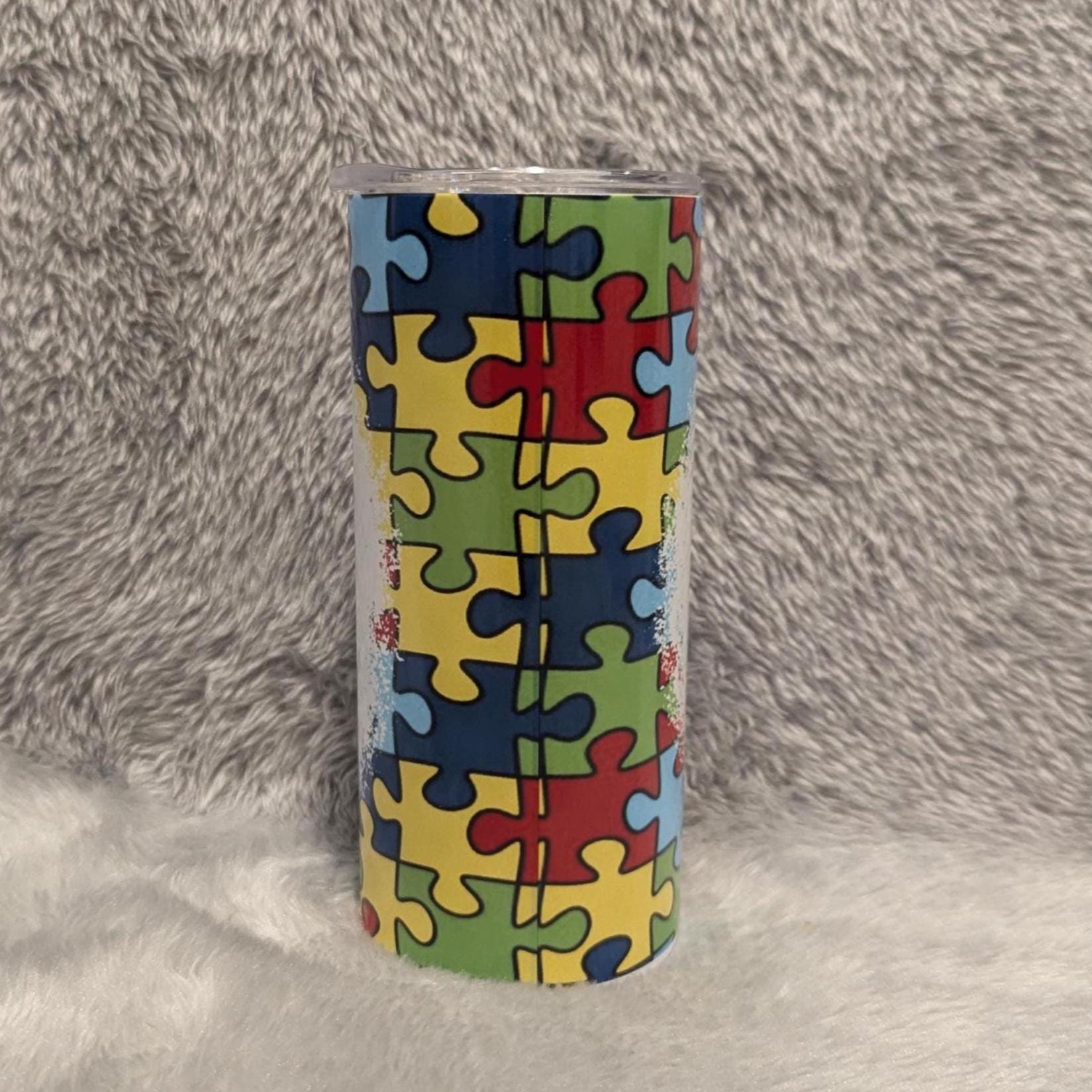 Autism Tumbler With A Cute Elephant 15oz With Reusable Straw, Can Be Personalized