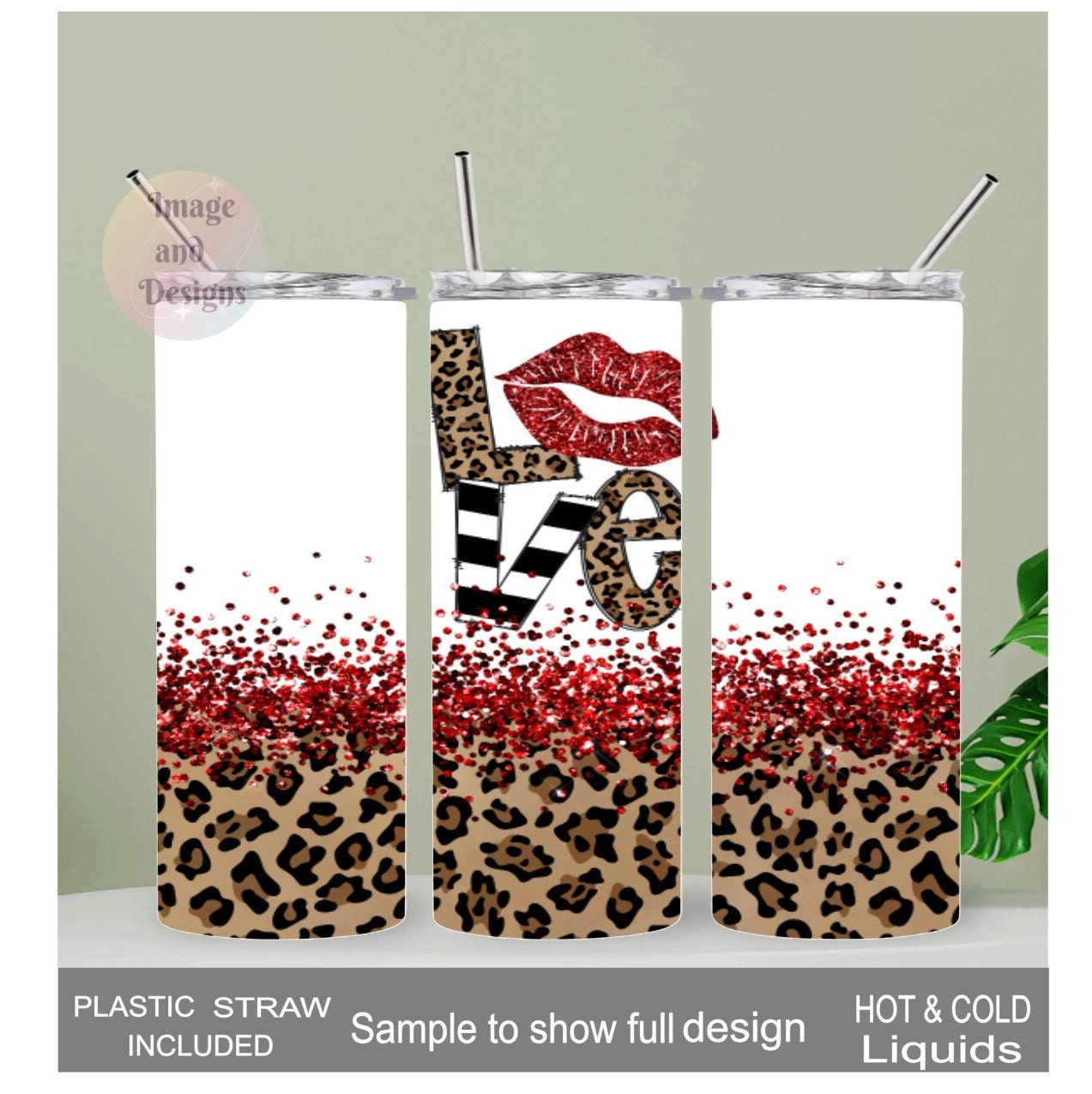 Valentine Tumbler With A Glitter Design 20oz With Reusable Straw