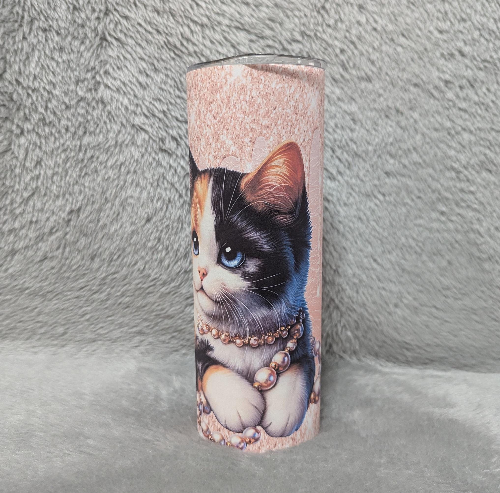 Kitten/Cat Tumbler 20oz With Reusable Straw, Can Be Personalized