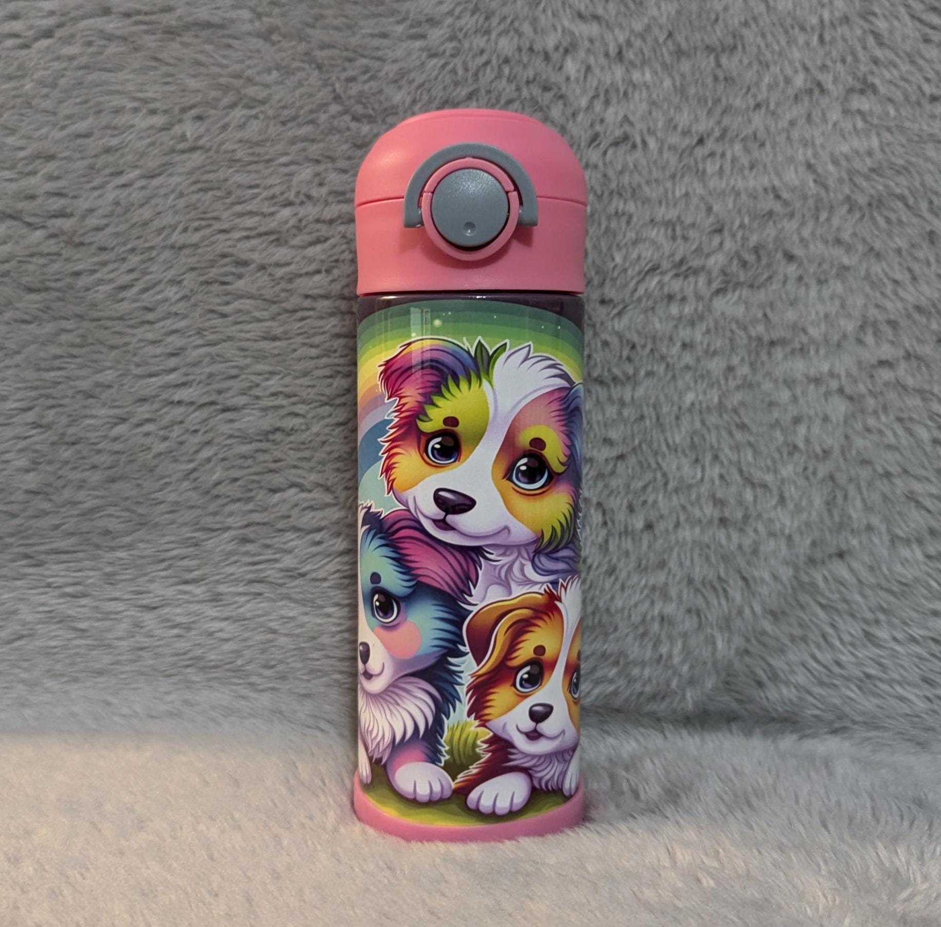 Kids Puppy Water Bottle 12oz With Reusable Straw Can Be Personalized