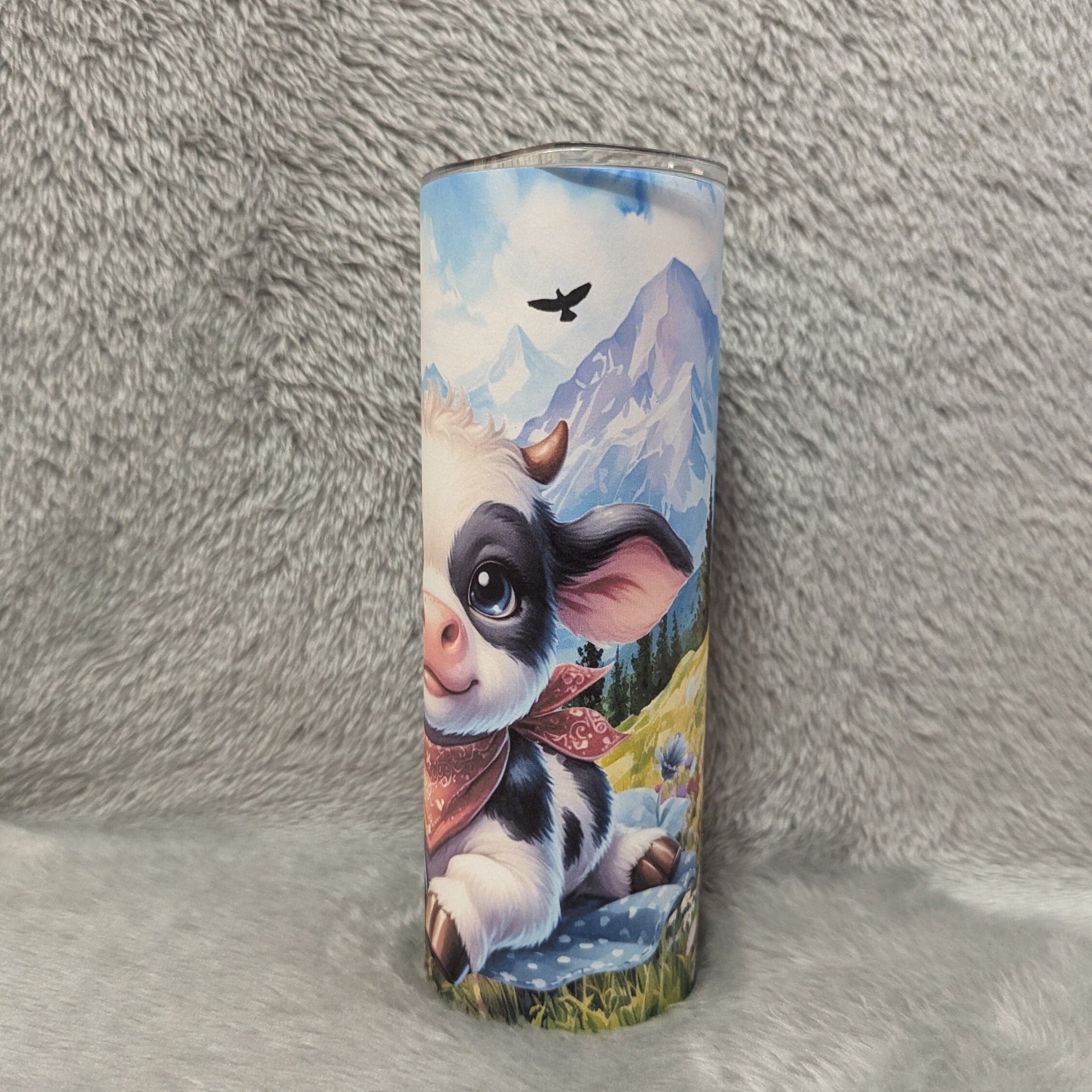 Cute Cow Tumbler With A Calf 20oz With Reusable Straw, Can Be Personalized