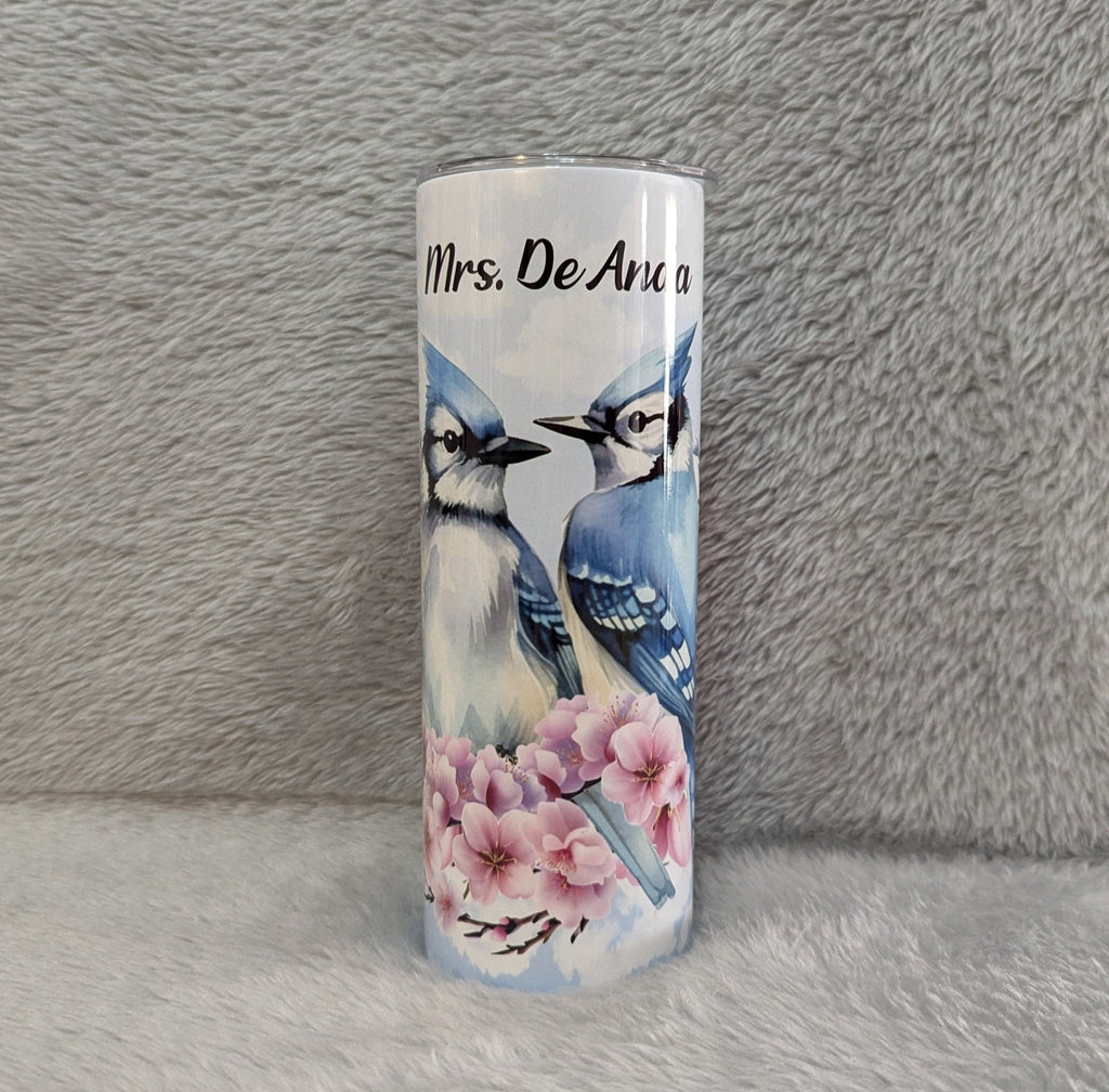 Blue Jay Tumbler 20oz With Reusable Straw, Can Be Personalized