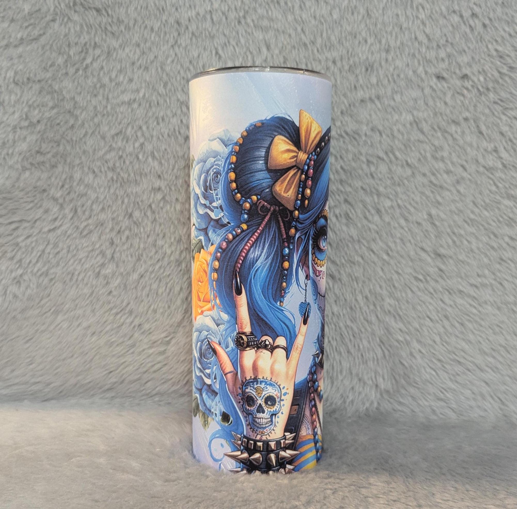 Sugar Skull Girl Tumbler 20oz With Reusable Straw, Can Be Personalized