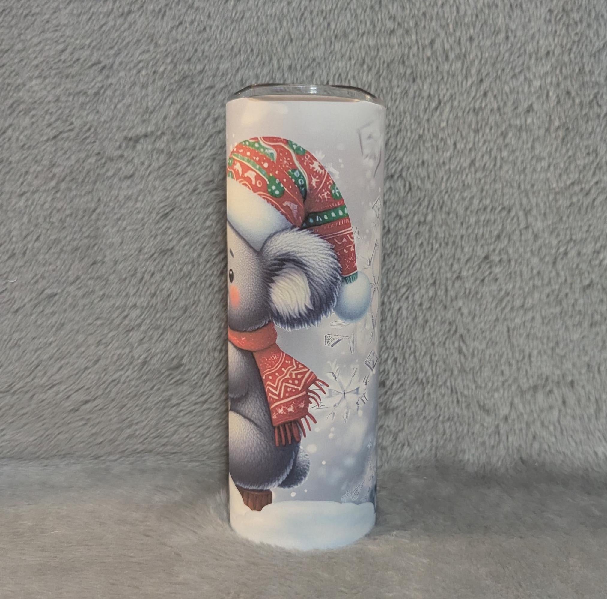 Koala Bear Christmas Tumbler 20oz With Reusable Straw, Can Be Personalized