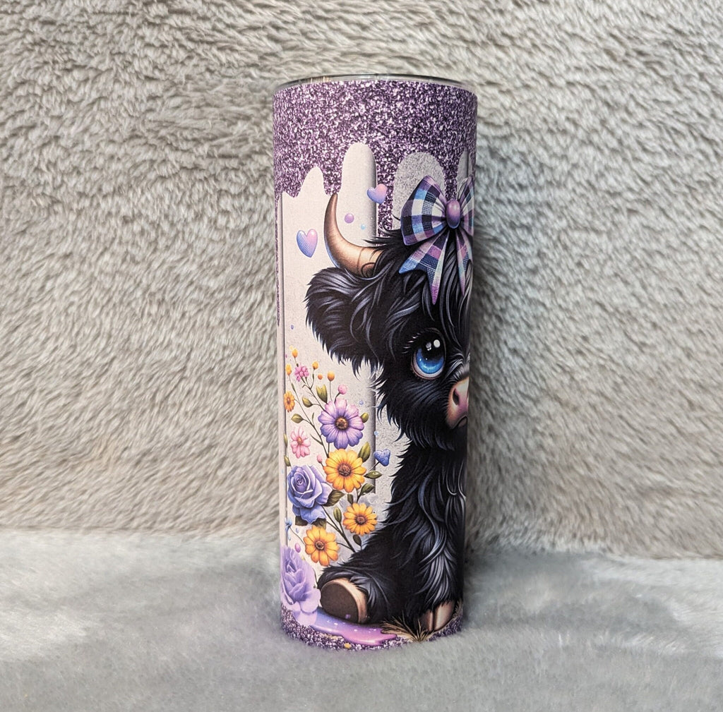 Black Highland Cow Tumbler 20oz With Reusable Straw, Can Be Personalized