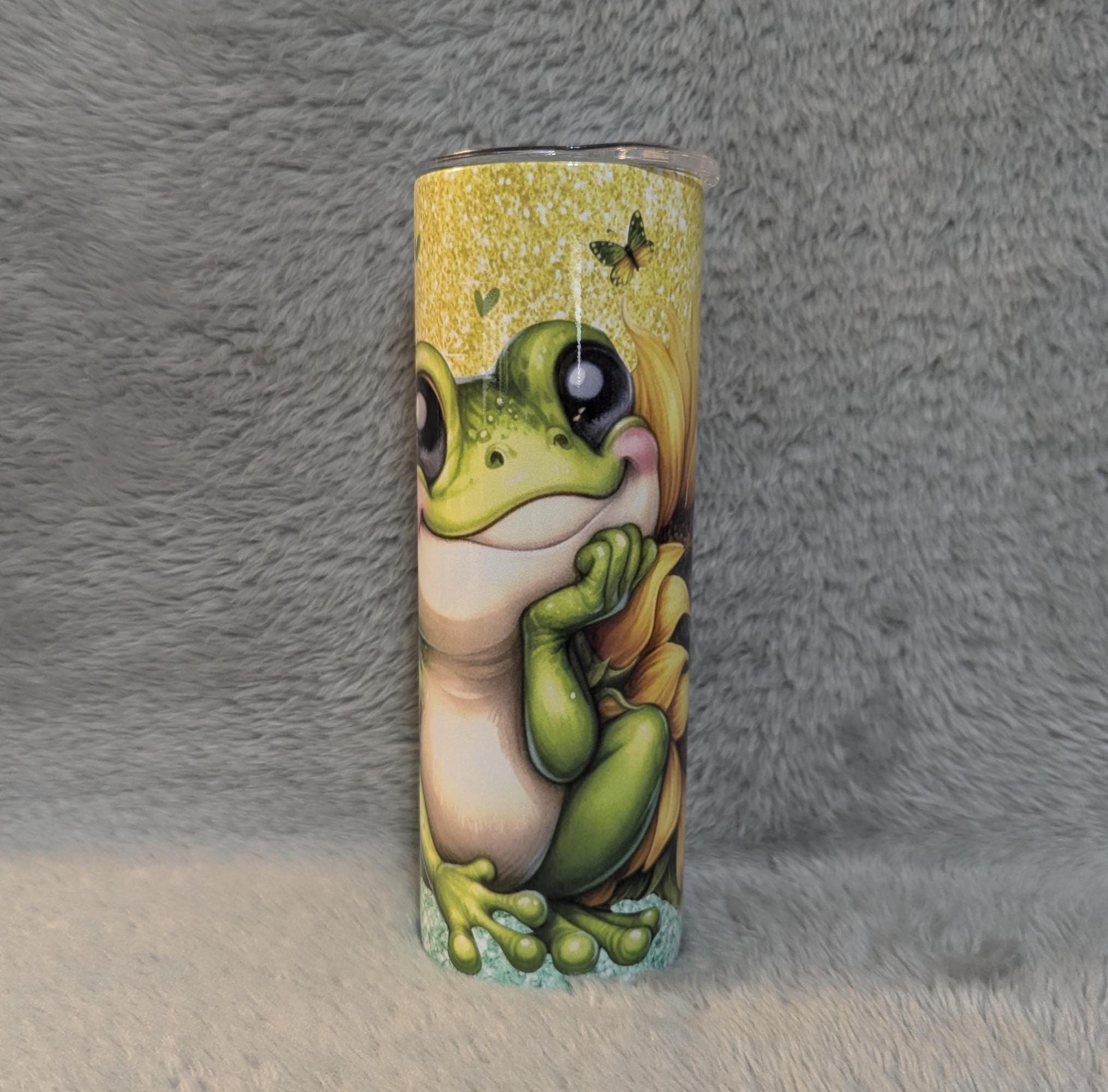 Cute Frog Tumbler With A Glitter Design 20oz With Reusable Straw, Can Be Personalized