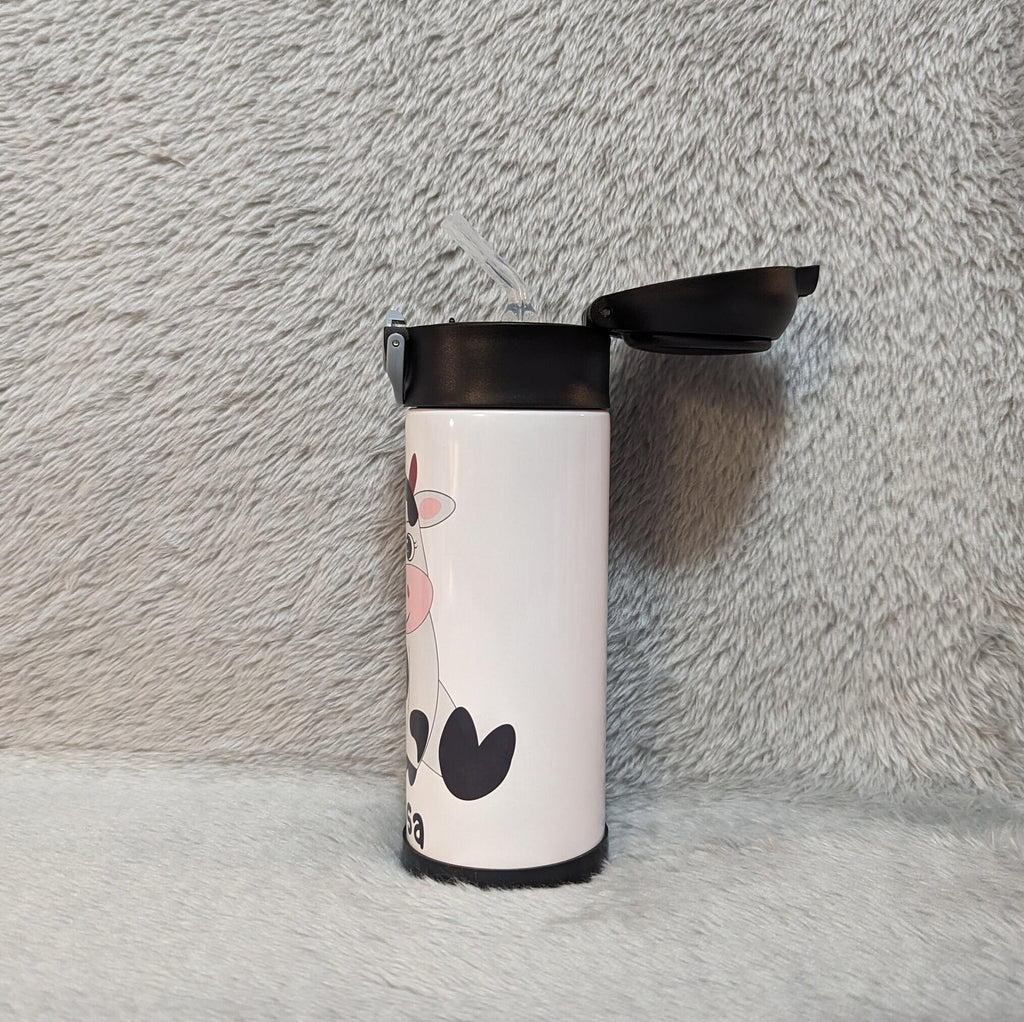 Kids Cow Water Bottle 12oz With Reusable Straw Can Be Personalized