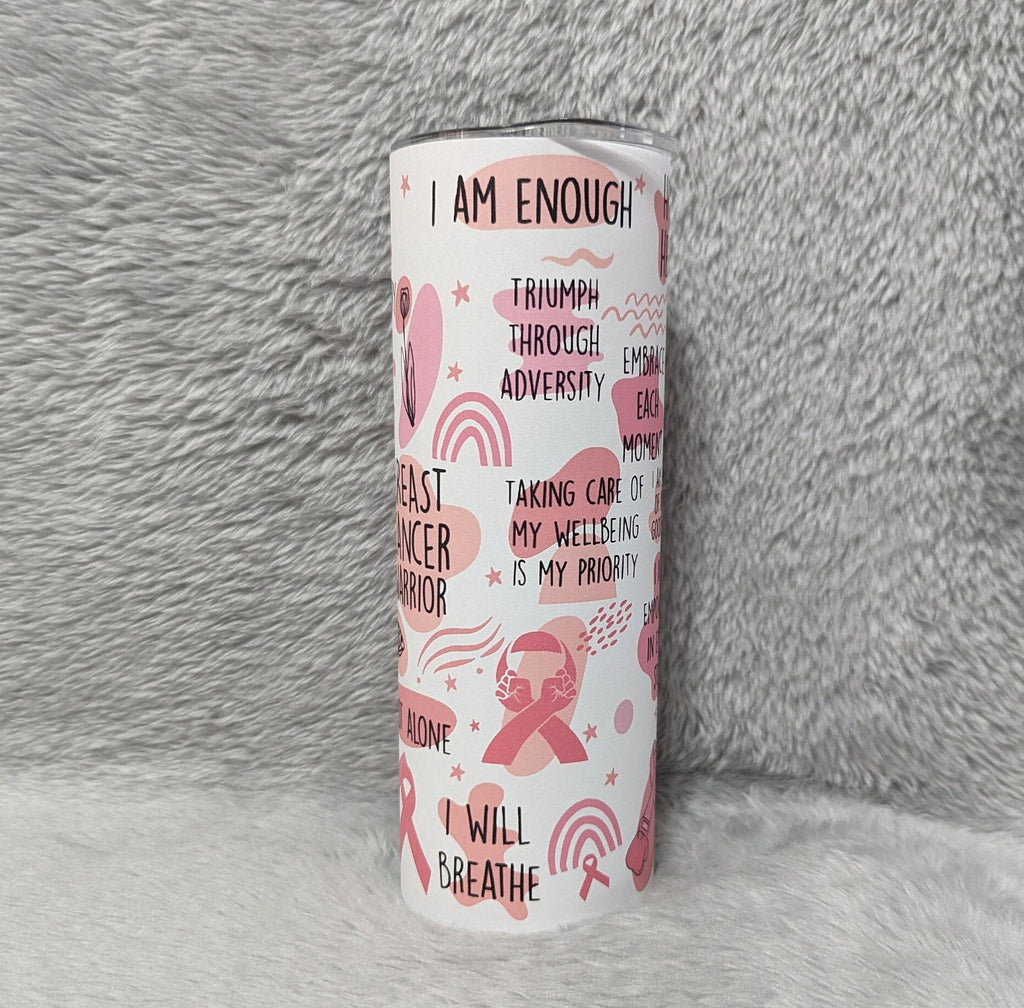 Breast Cancer Warrior Affirmations Tumbler 20oz With Reusable Straw