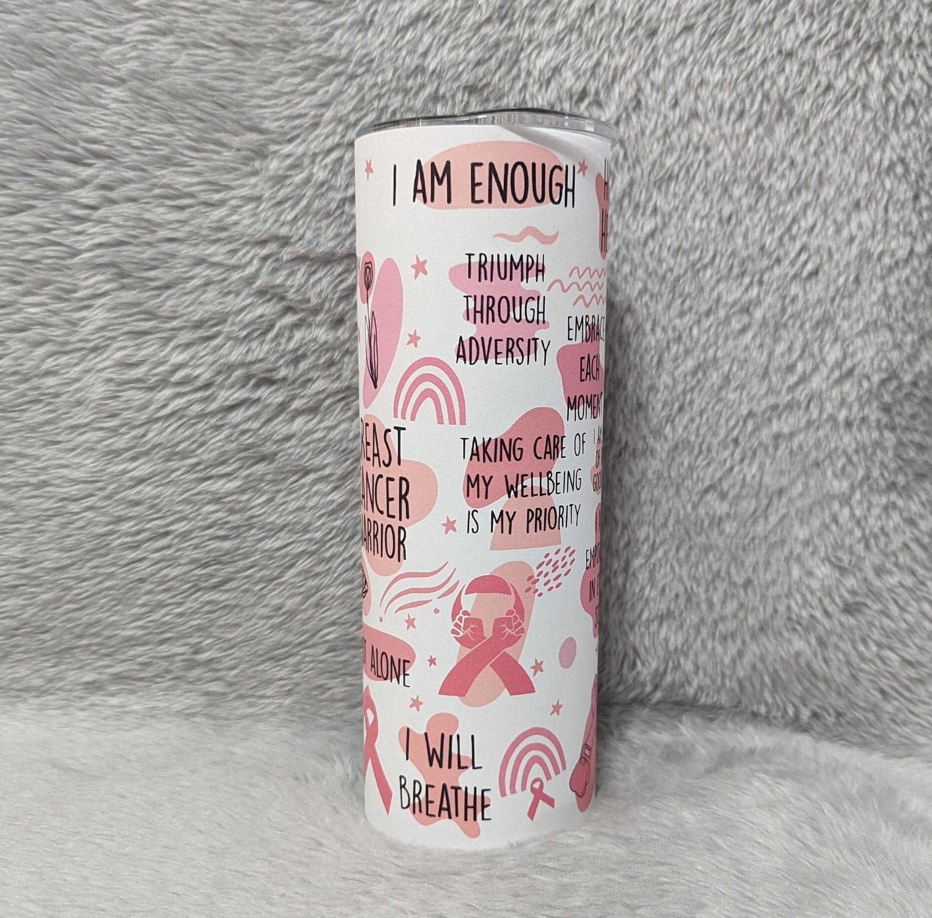Breast Cancer Warrior Affirmations Tumbler 20oz With Reusable Straw