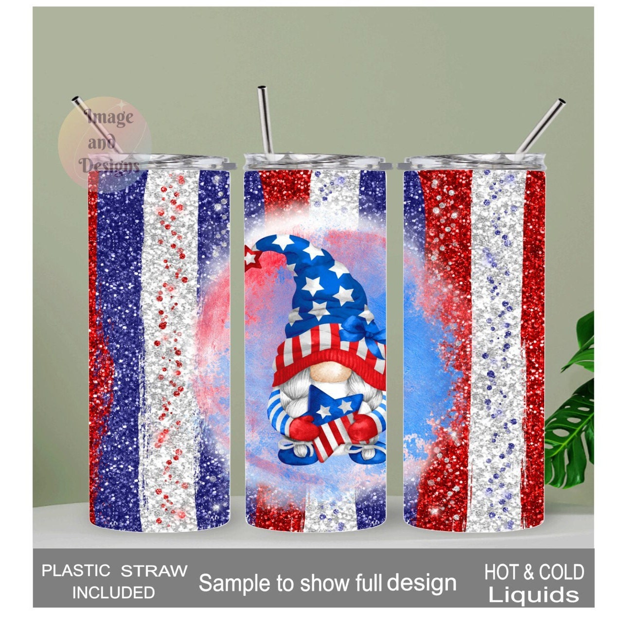 Patriotic Gnome Tumbler 20oz With Reusable Straw, Can Be Personalized