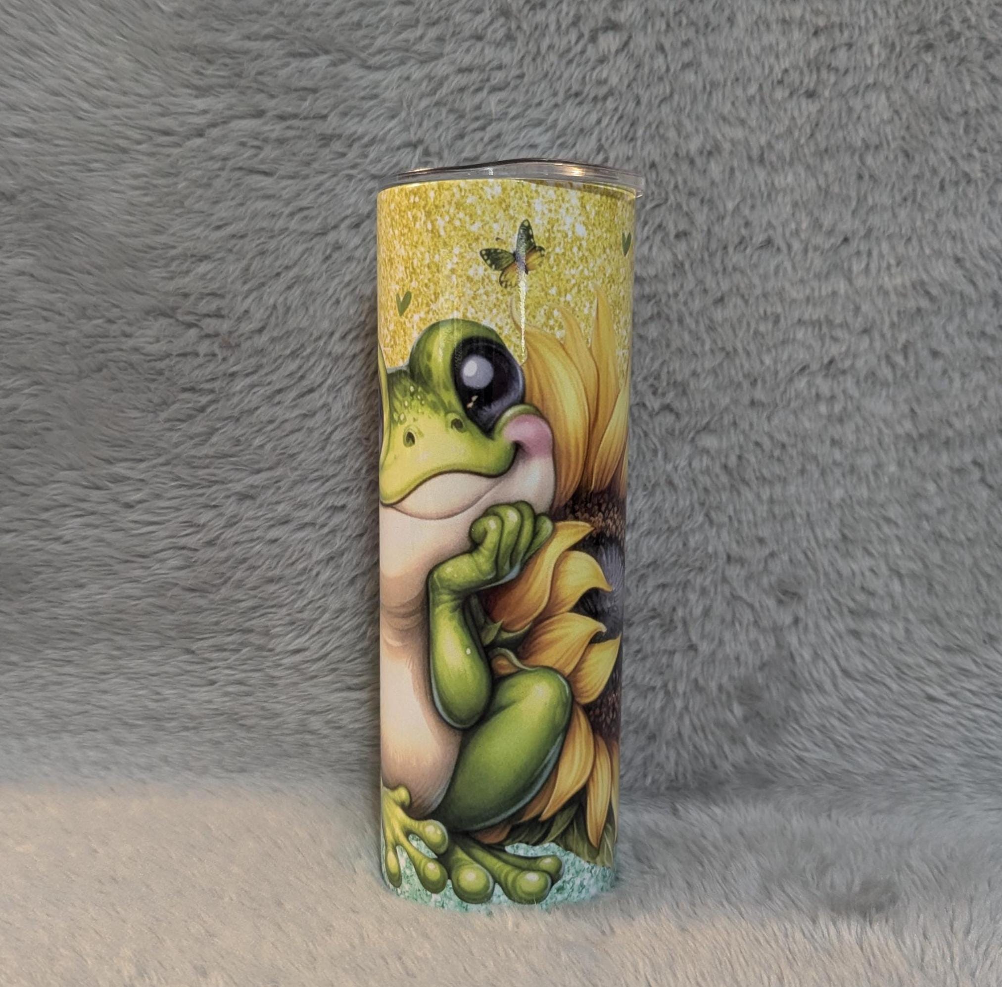 Cute Frog Tumbler With A Glitter Design 20oz With Reusable Straw, Can Be Personalized