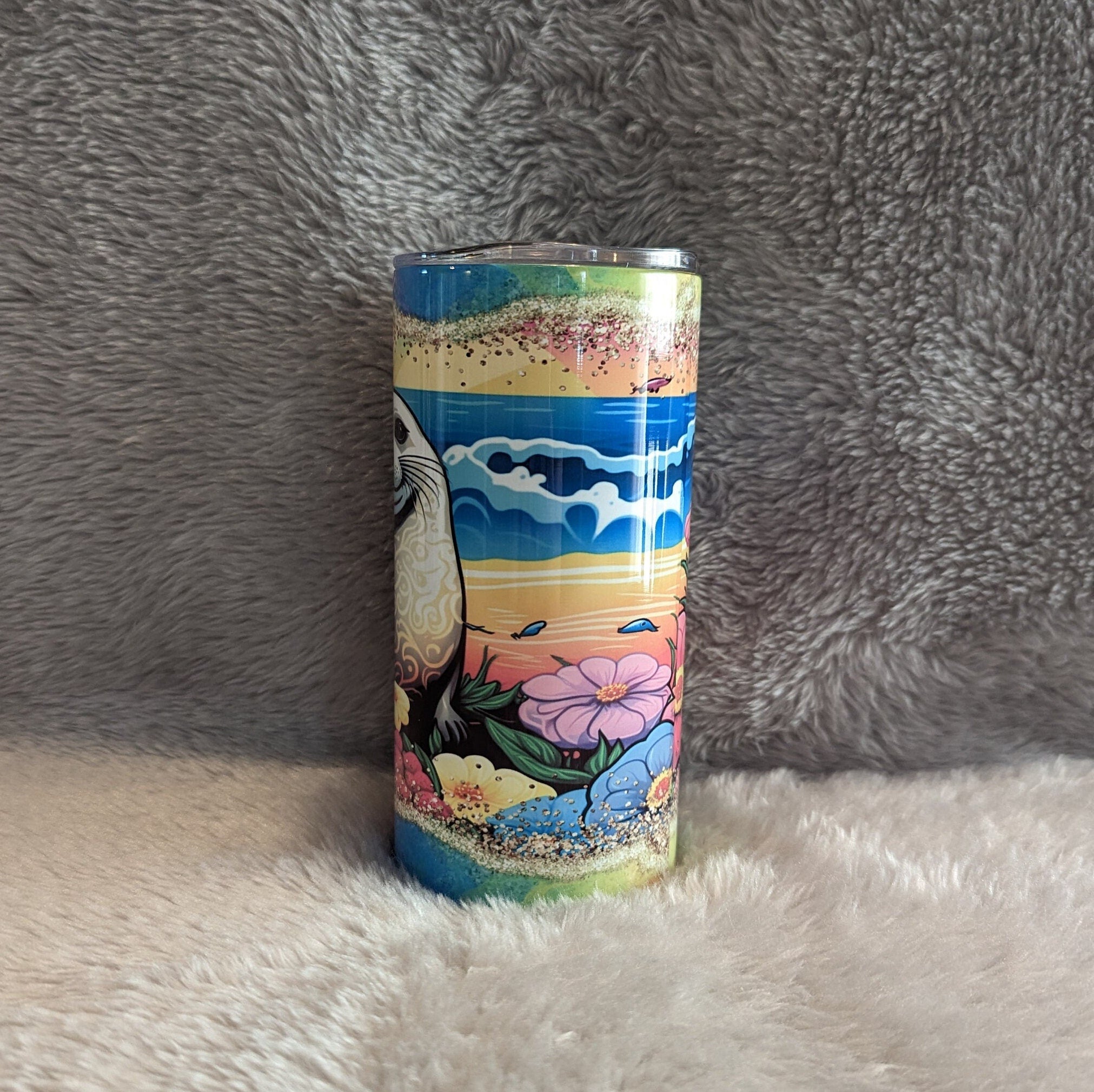 Kids Seal Tumbler With Pretty Neon Colors 15oz With Reusable Straw, Can Be Personalized