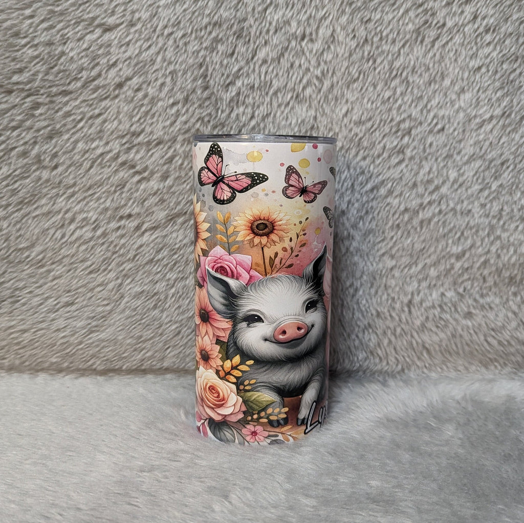 Kids Pig Tumbler 15oz With Reusable Straw, Can Be Personalized