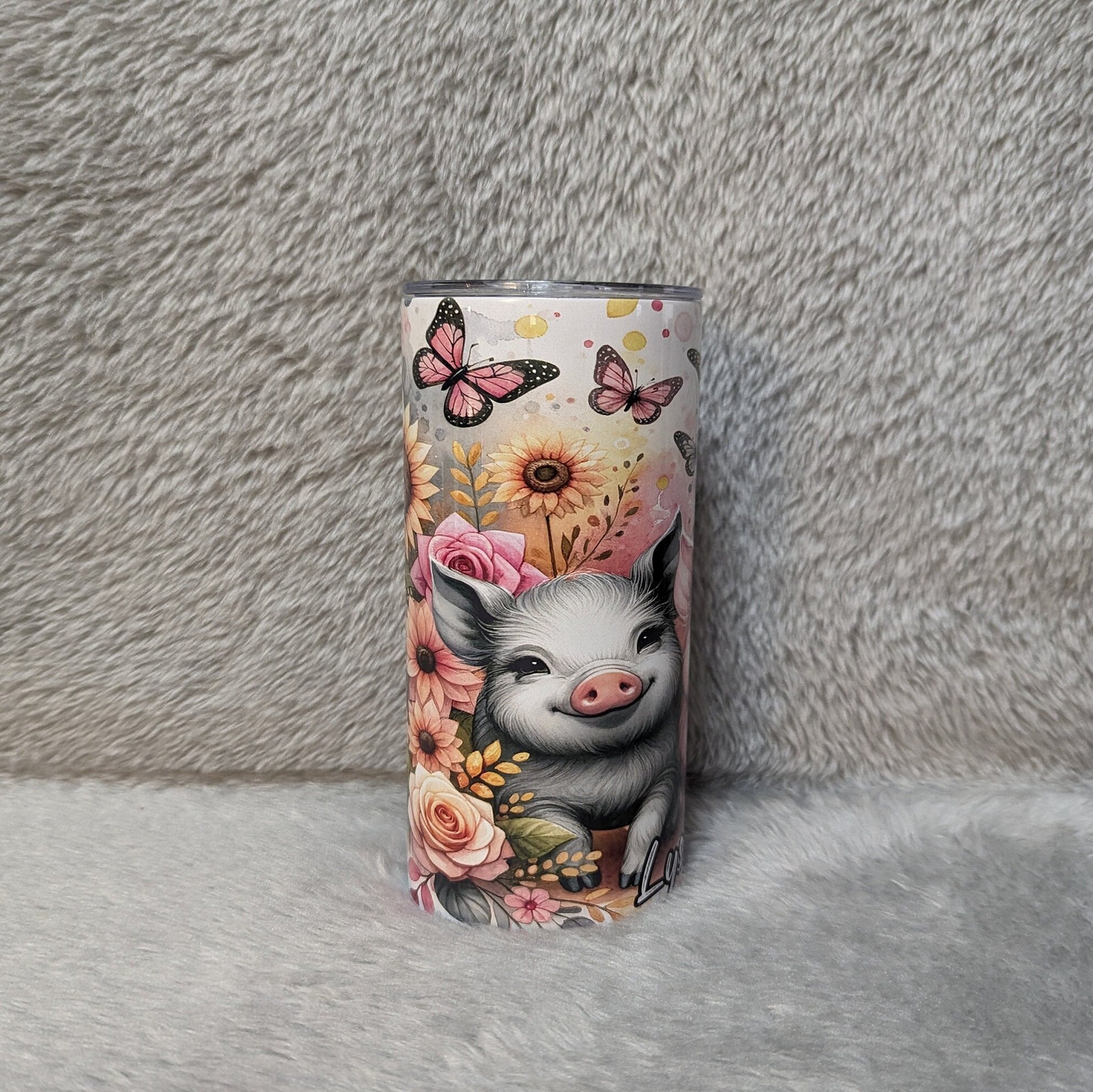 Kids Pig Tumbler 15oz With Reusable Straw, Can Be Personalized