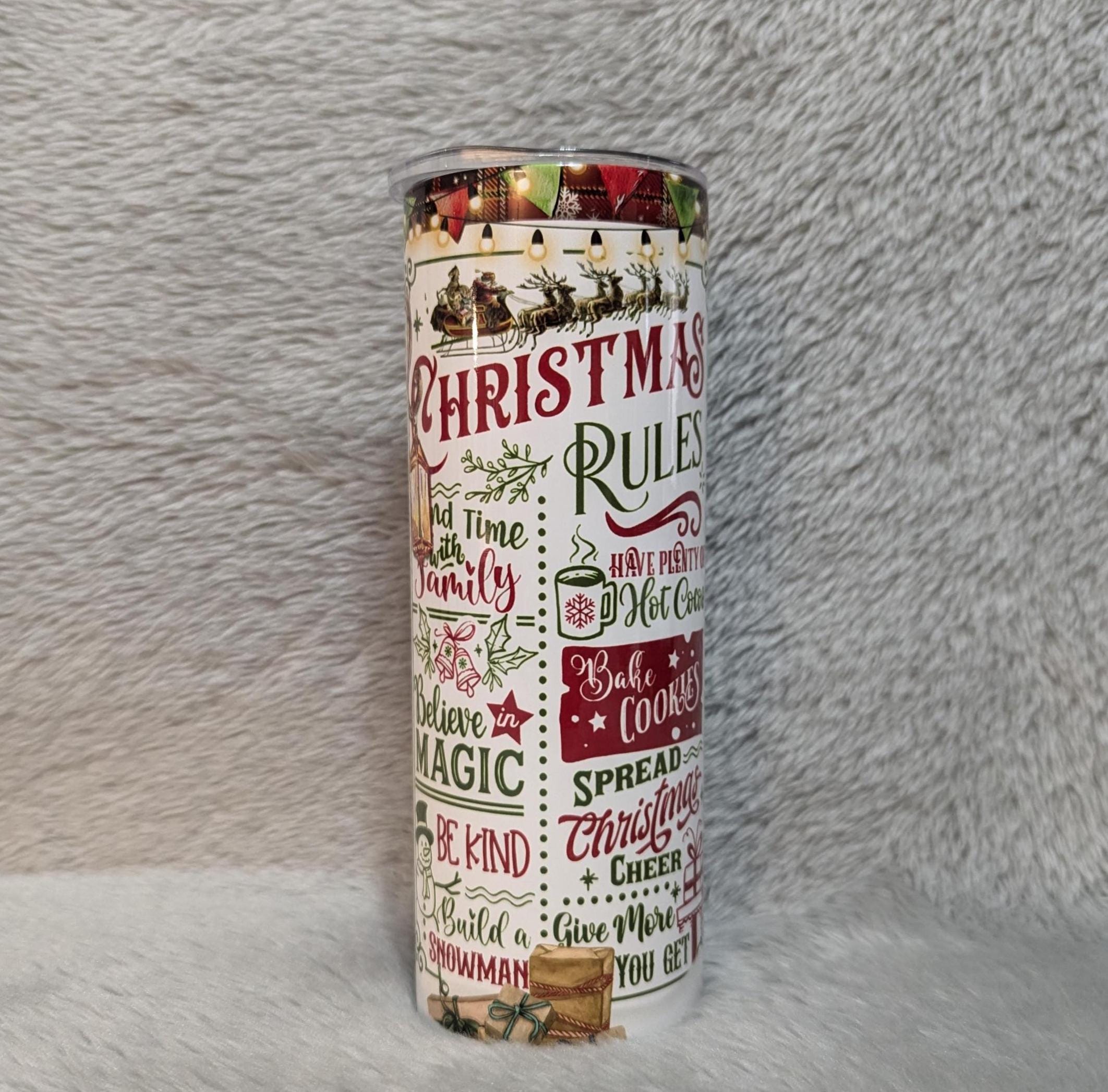 Santa Christmas Rules Tumbler 20oz With Reusable Straw