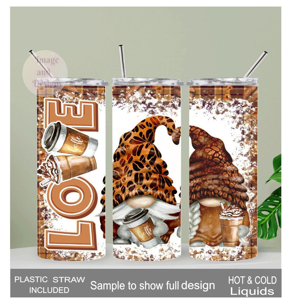 Gnome Love Coffee Tumbler 20oz With Reusable Straw, Can Be Personalized