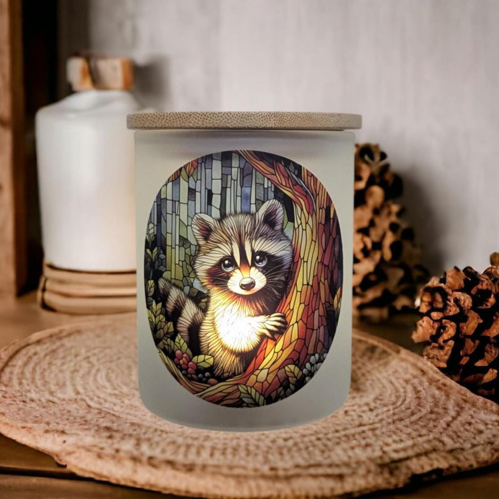 Cute Raccoon Candle Holder With A Battery Operated Flickering Tea Light