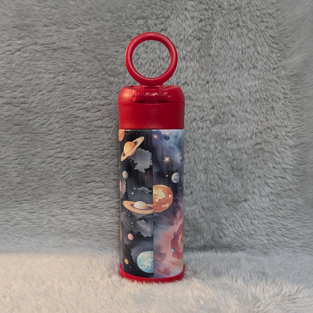 Kids Space Water Bottle With A Planet Design 12oz With Reusable Straw Can Be Personalized