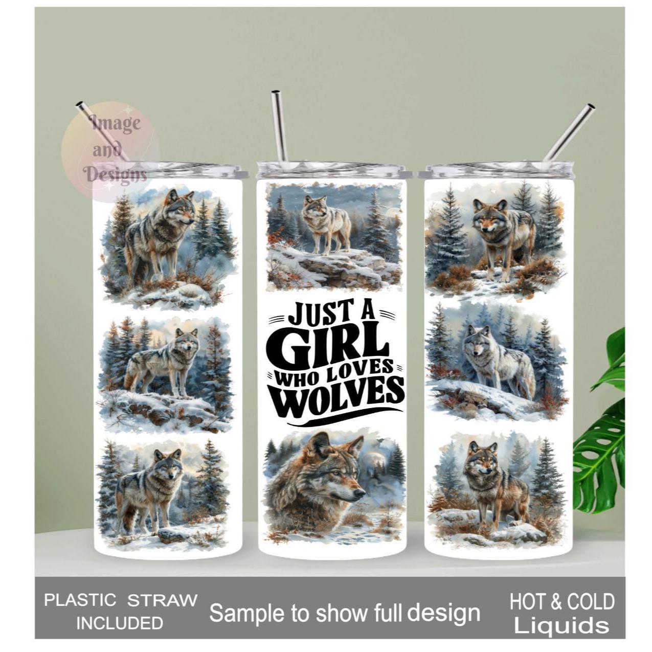 Just A Girl Who Loves Wolves Tumbler 20oz With Reusable Straw